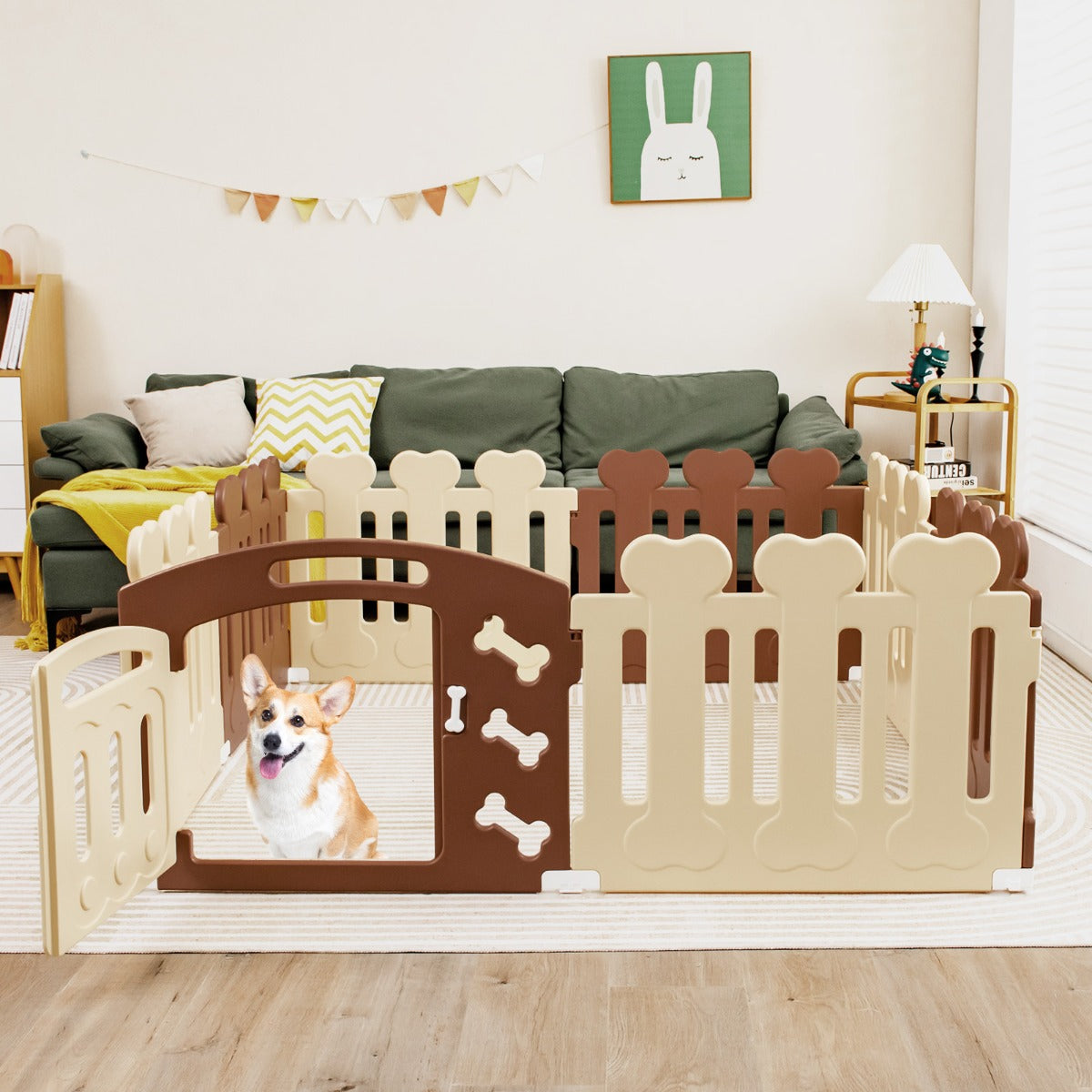 Parque de Juegos para Animais de 8 Painéis Cercado para Animais de Estimação Bege e Castanho 154 x 154 x 61 cm