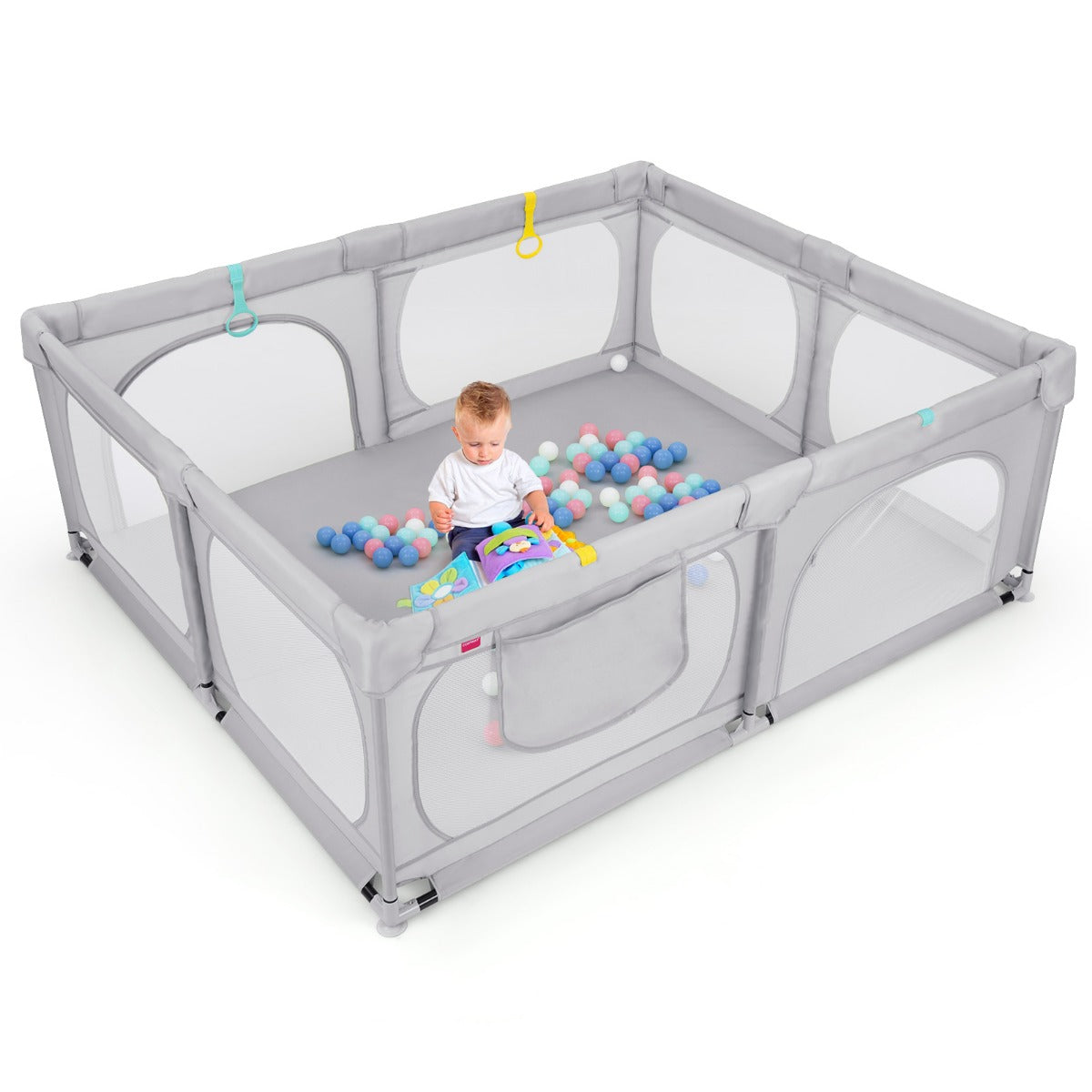 Parque para Bebés – 190 x 158 x 69 cm – Cinzento – Tecido Oxford e metal