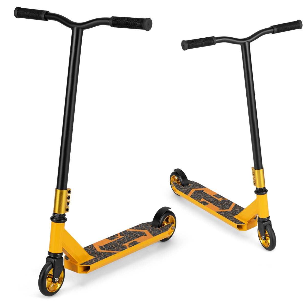Patinete de Acrobacias para Crianças a partir dos 10 Anos Scooter Profissional com 2 Rodas e Deck de Alumínio Suporta 100 kg - Amarelo