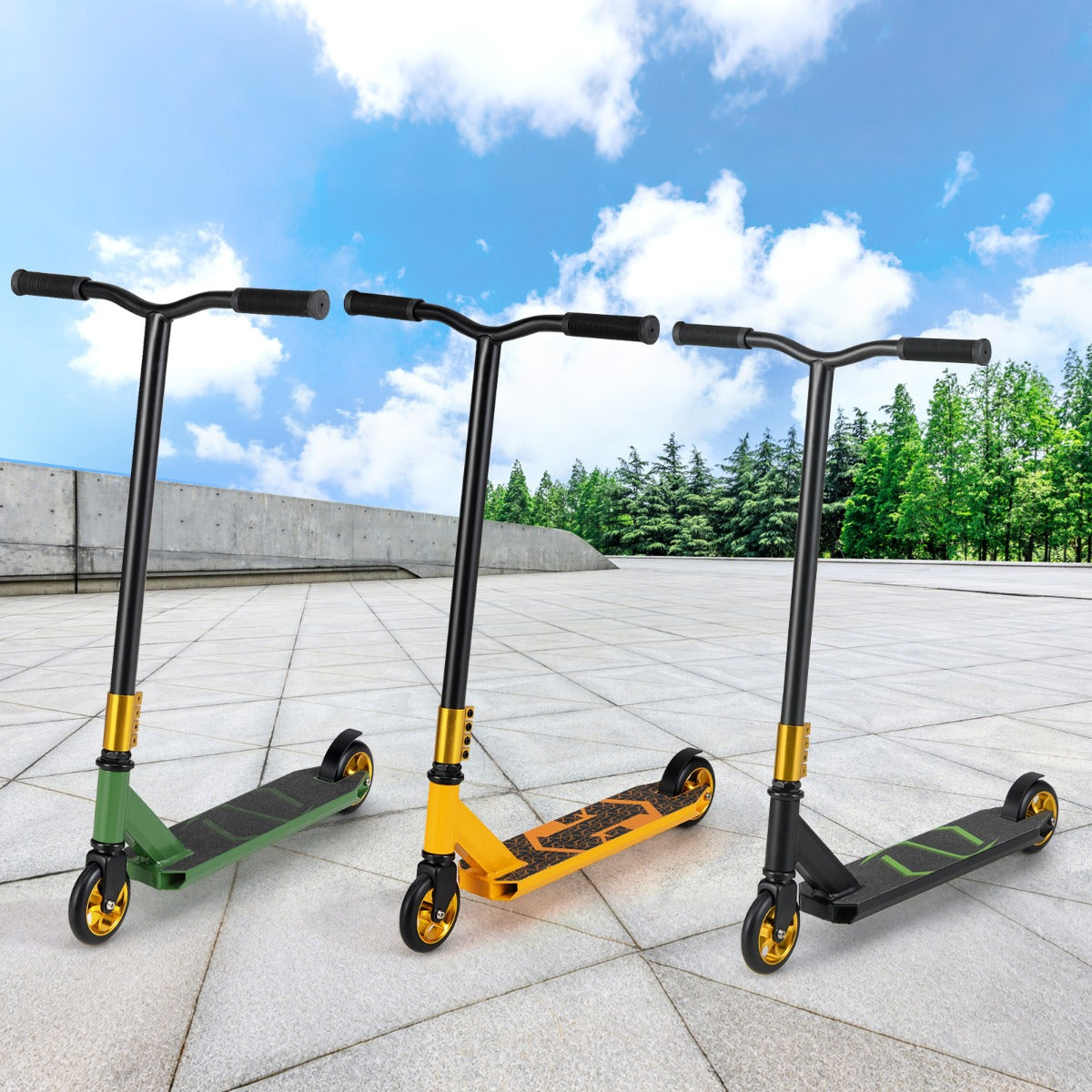 Patinete de Acrobacias para Crianças a partir dos 10 Anos - Scooter Profissional com 2 Rodas e Deck em Alumínio - Suporta 100 kg - Preto