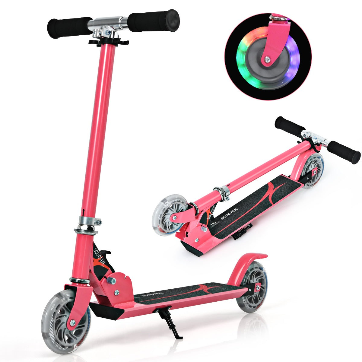 Patinete Infantil Dobrável com Rodas Luminosas Pega Ajustável em Altura para Crianças de 4-13 Anos Capacidade Máxima de 70 kg Cor-de-Rosa