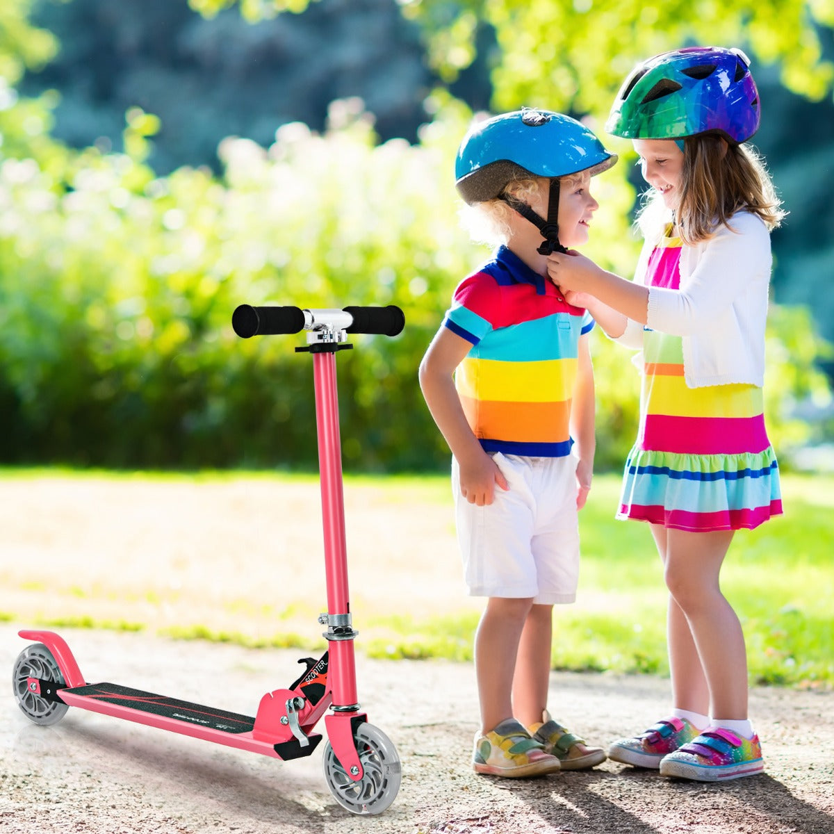 Patinete Infantil Dobrável com Rodas Luminosas Pega Ajustável em Altura para Crianças de 4-13 Anos Capacidade Máxima de 70 kg Cor-de-Rosa