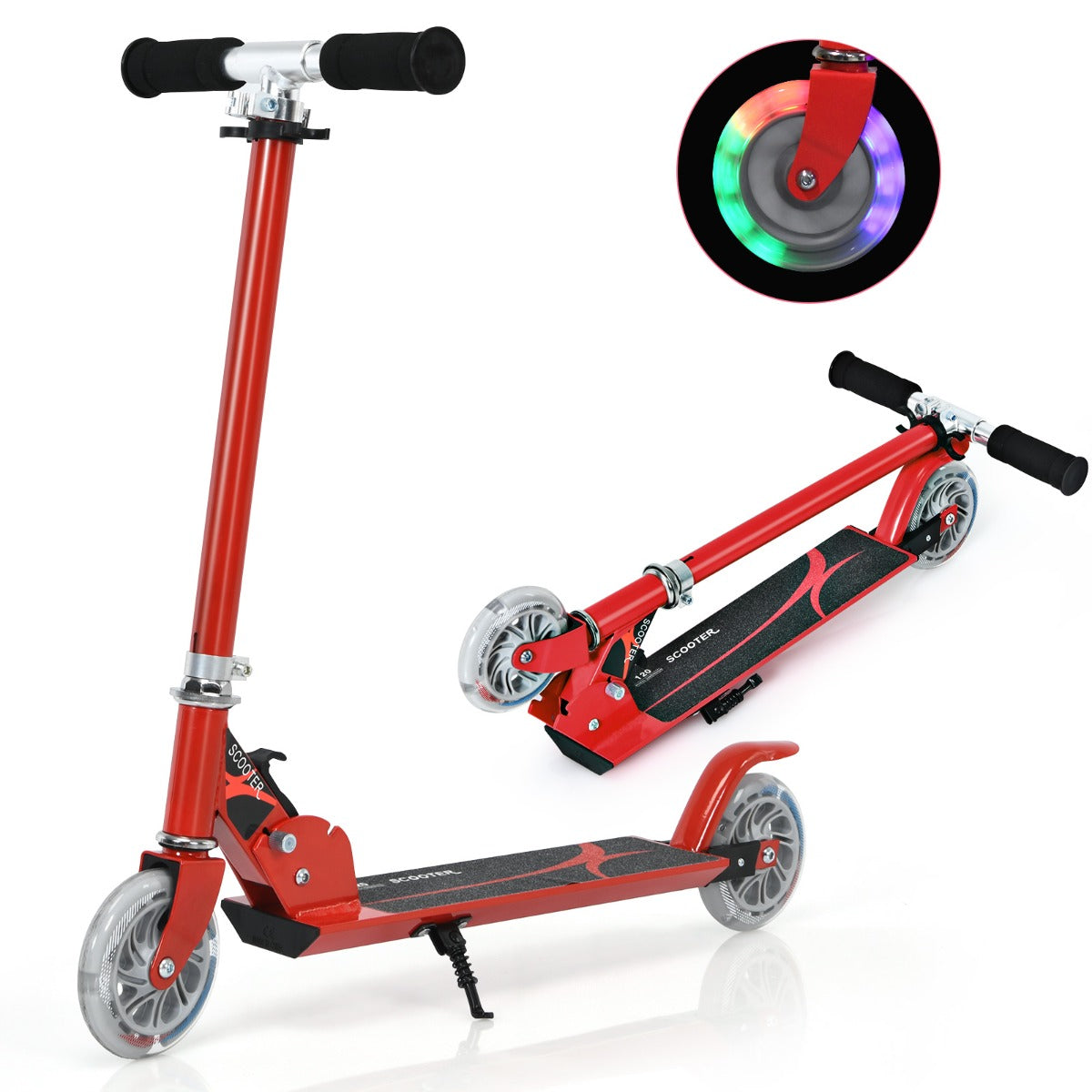 Patinete Dobrável em Alumínio Altura Ajustável com 2 Rodas City Scooter Roller para Criança 70 x 10 x 63-85cm Vermelho