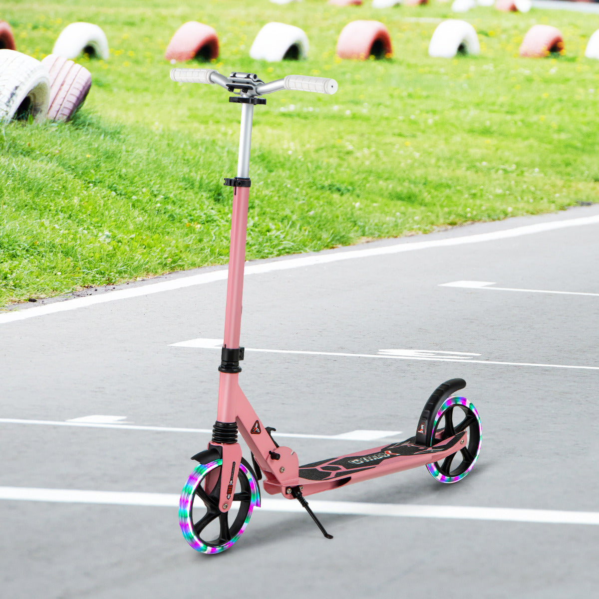 Patinete Dobrável com Luzes LED para Crianças Guiador com Altura Ajustável Sistema que Absorve os Choques 93 x 43 x 91-106 cm Rosa