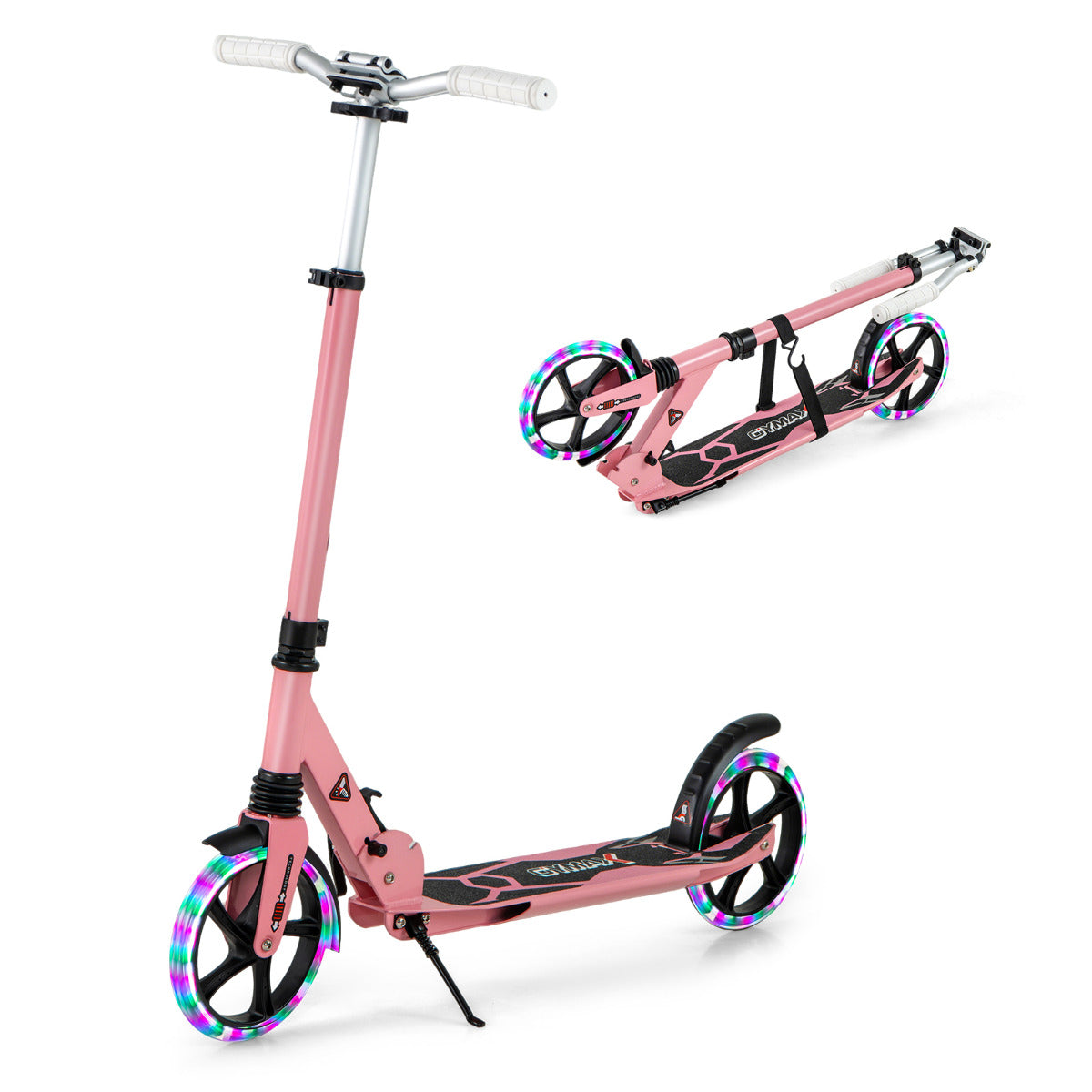 Patinete Dobrável com Luzes LED para Crianças Guiador com Altura Ajustável Sistema que Absorve os Choques 93 x 43 x 91-106 cm Rosa