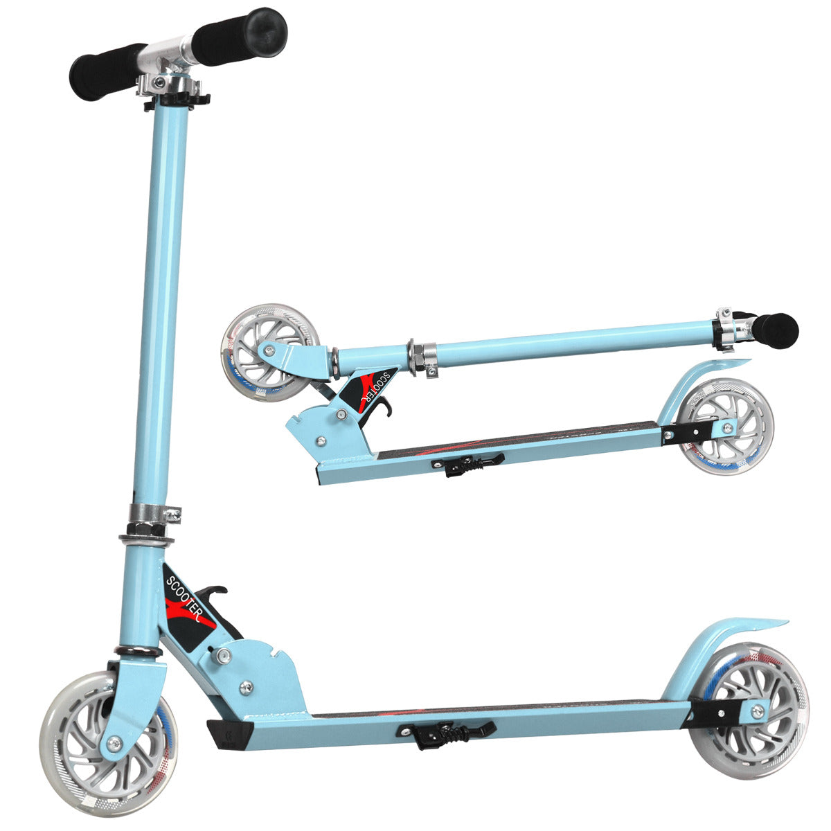 Patinete Infantil Dobrável – Altura Ajustável 63-86,5 cm – Azul Claro – Alumínio
