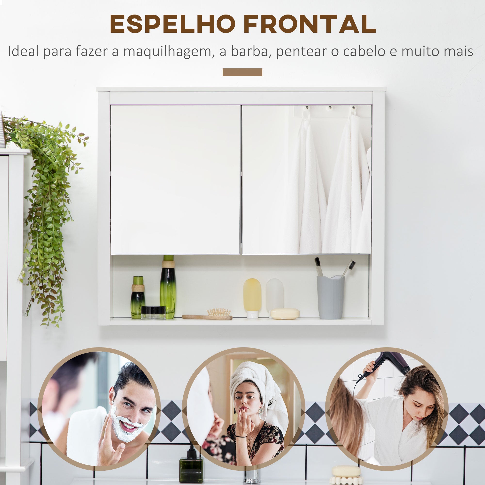 Armário de Parede para Casa de Banho 80x20x65cm Branco com Espelho