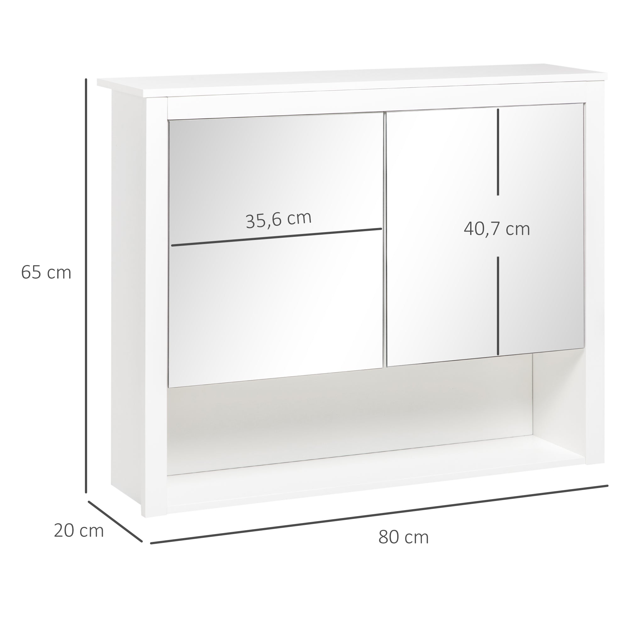 Armário de Parede para Casa de Banho 80x20x65cm Branco com Espelho