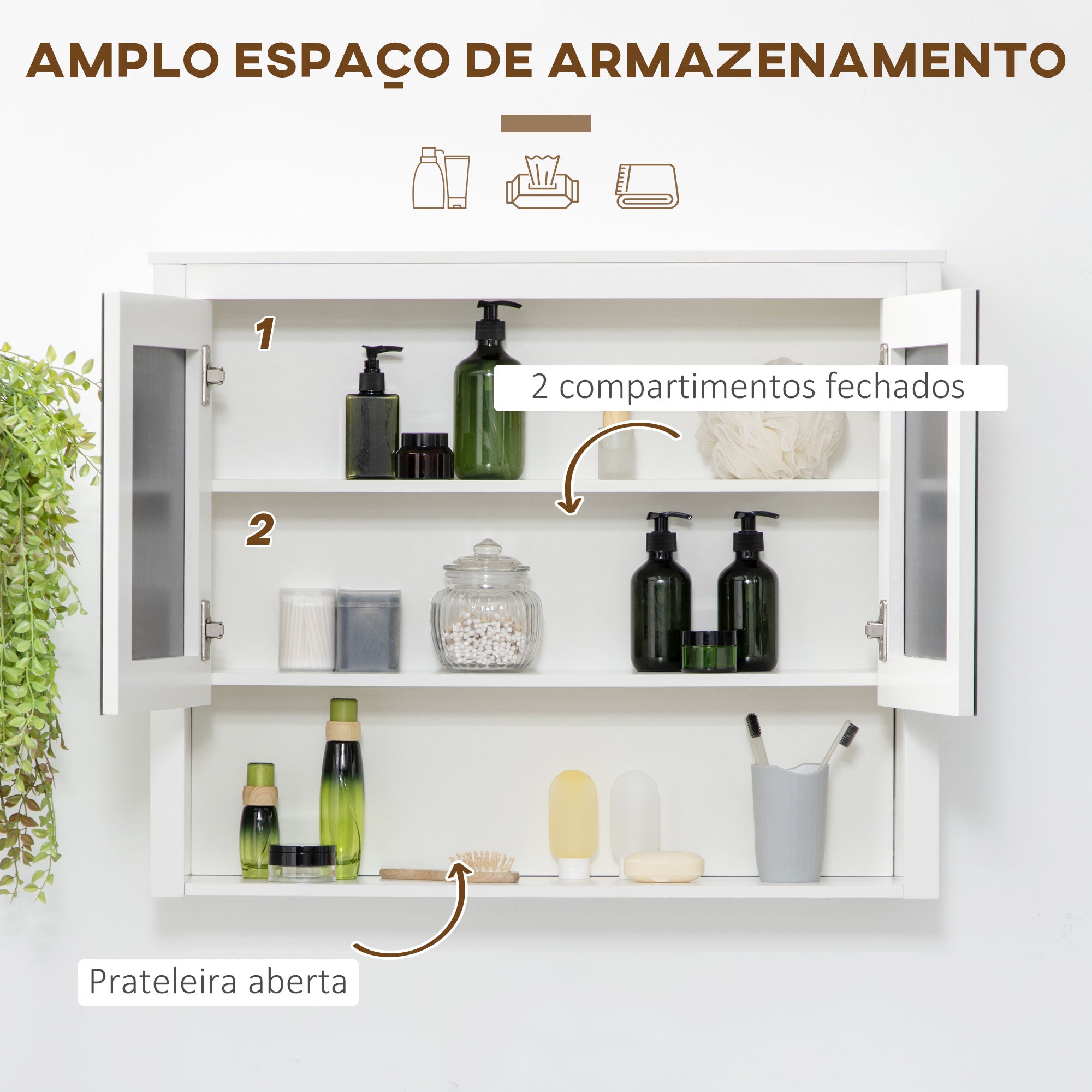 Armário de Parede para Casa de Banho 80x20x65cm Branco com Espelho