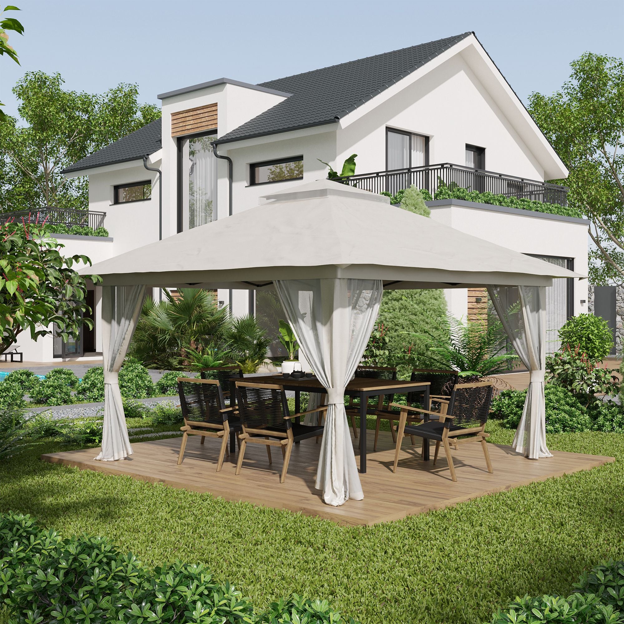 Tenda Dobrável Pop-UP 392x392x283cm Bege com Proteção UV50+