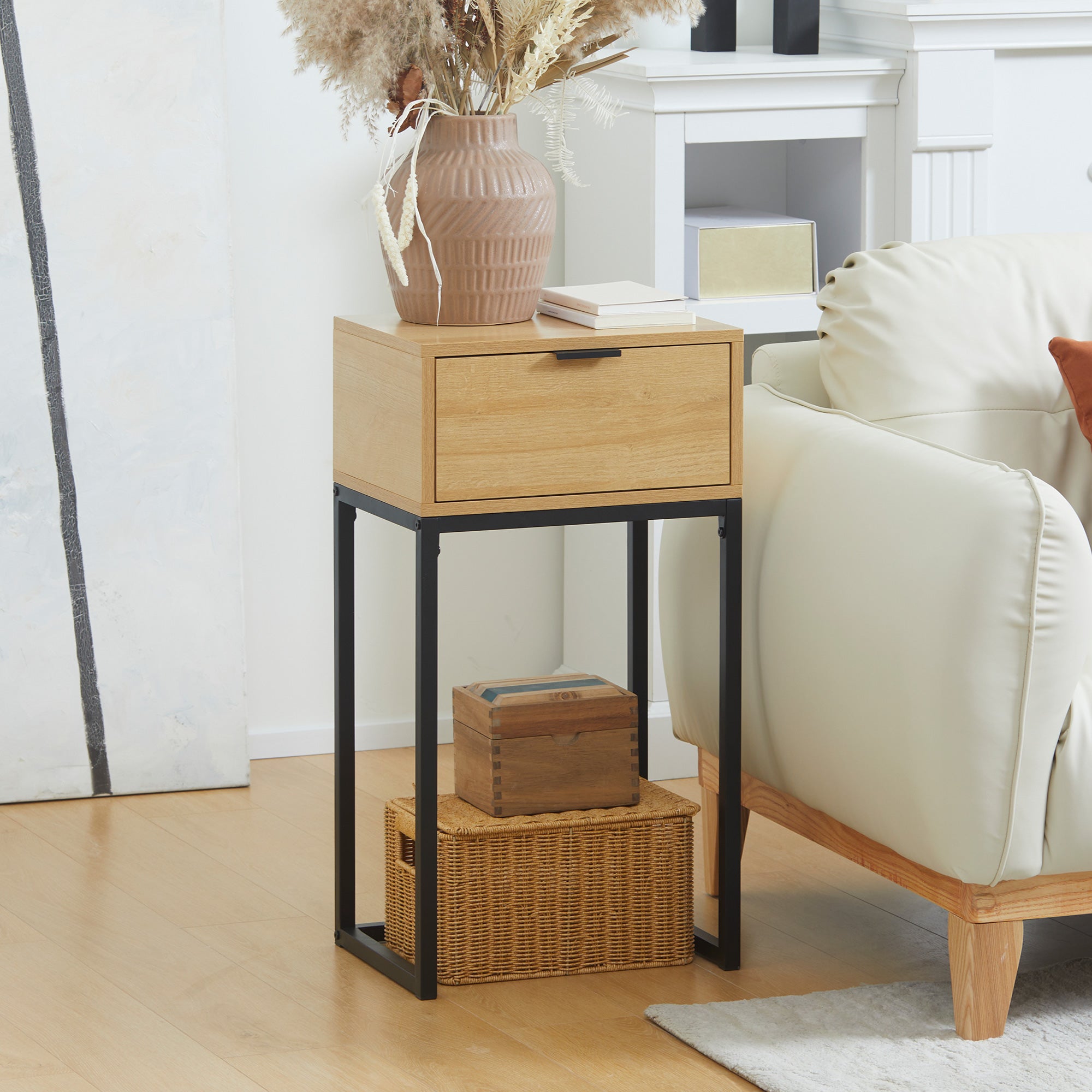 Mesa Consola Moderna 40x30x76 cm Madeira e Preto