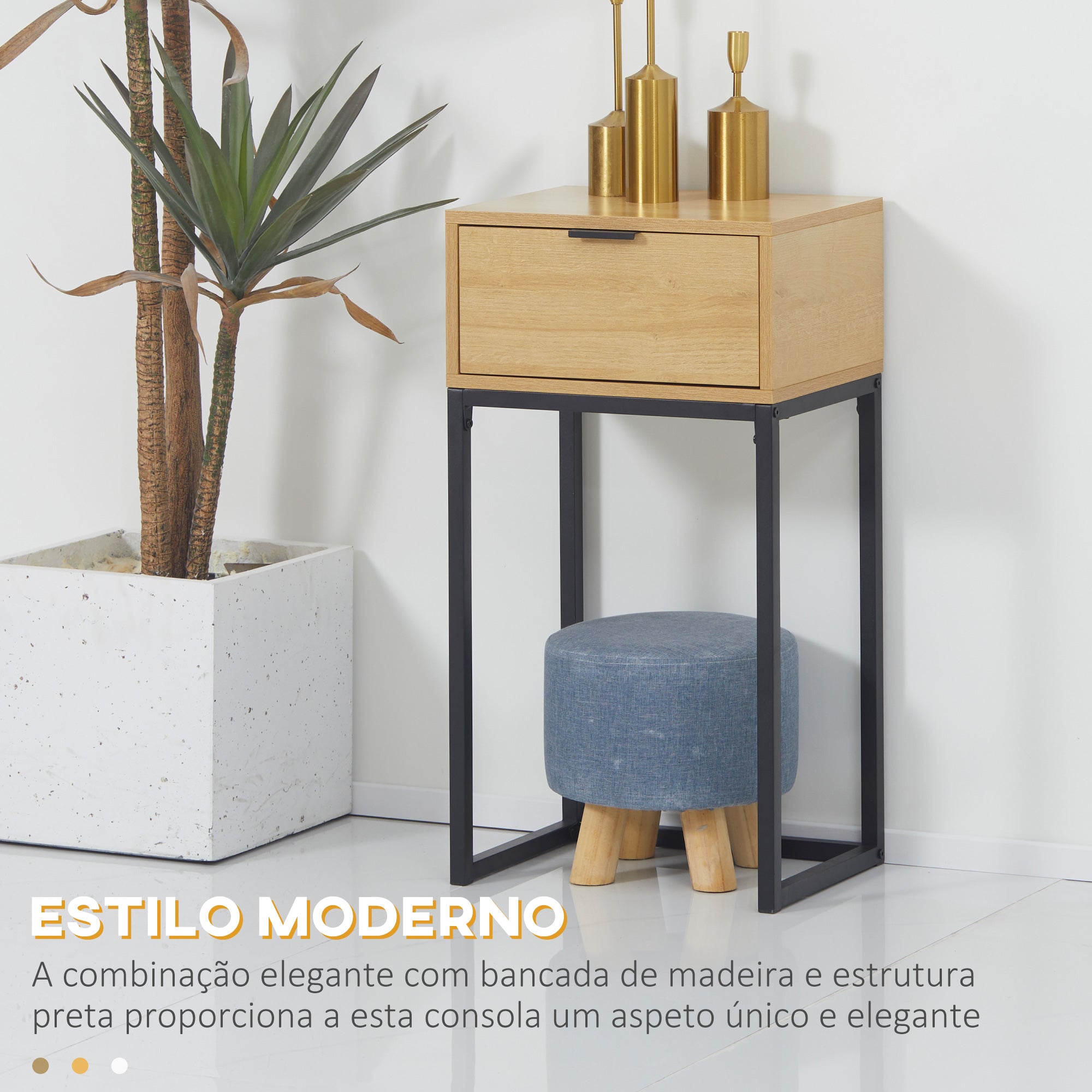 Mesa Consola Moderna 40x30x76 cm Madeira e Preto