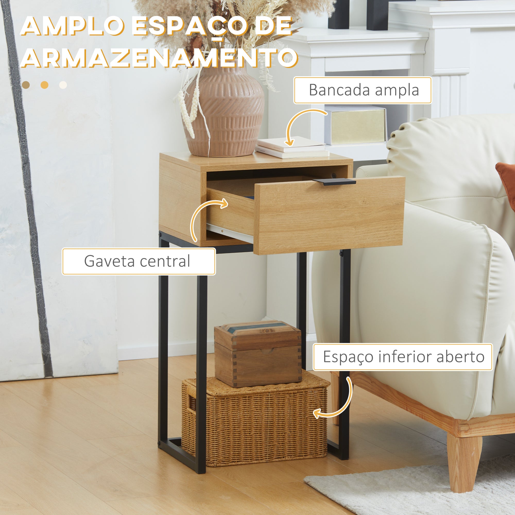 Mesa Consola Moderna 40x30x76 cm Madeira e Preto