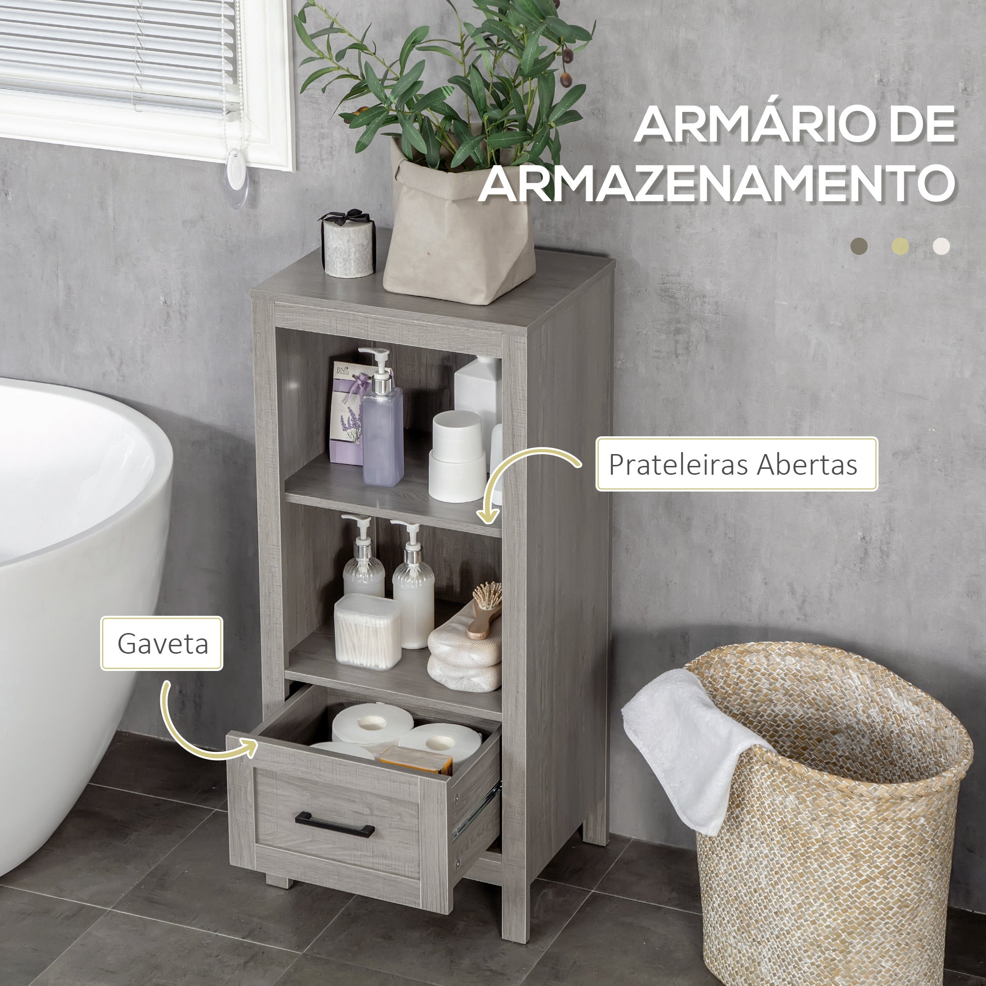 Armário Auxiliar Casa de Banho 40x30x89 cm Cinzento