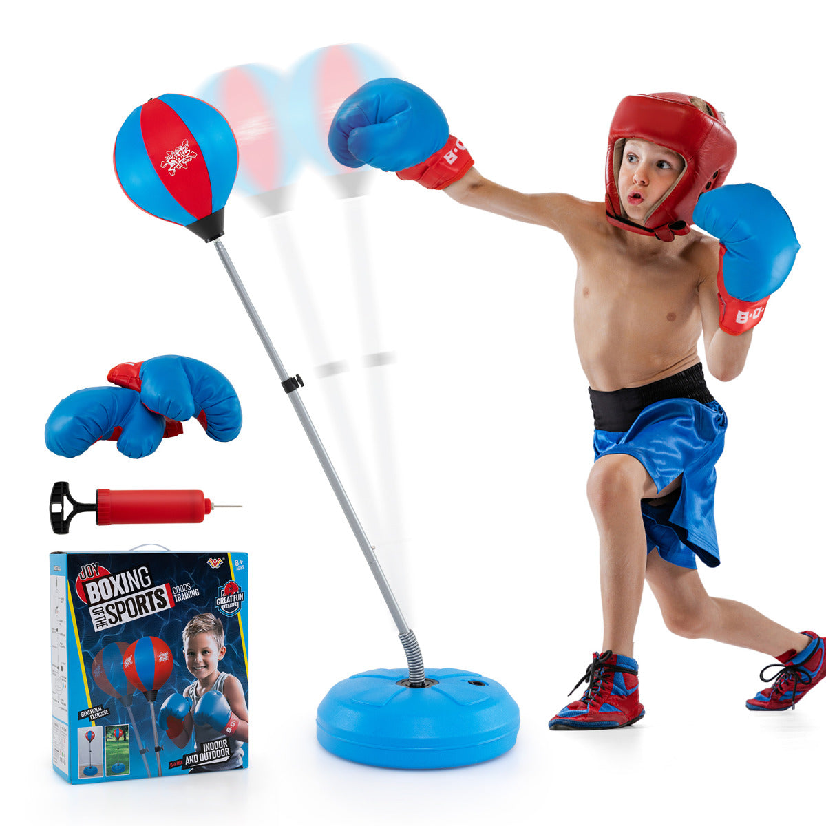 Saco de Boxe com Base Ajustável – 43 x 11 x 120-154 cm – Azul e Vermelho – PE, PVC e Ferro
