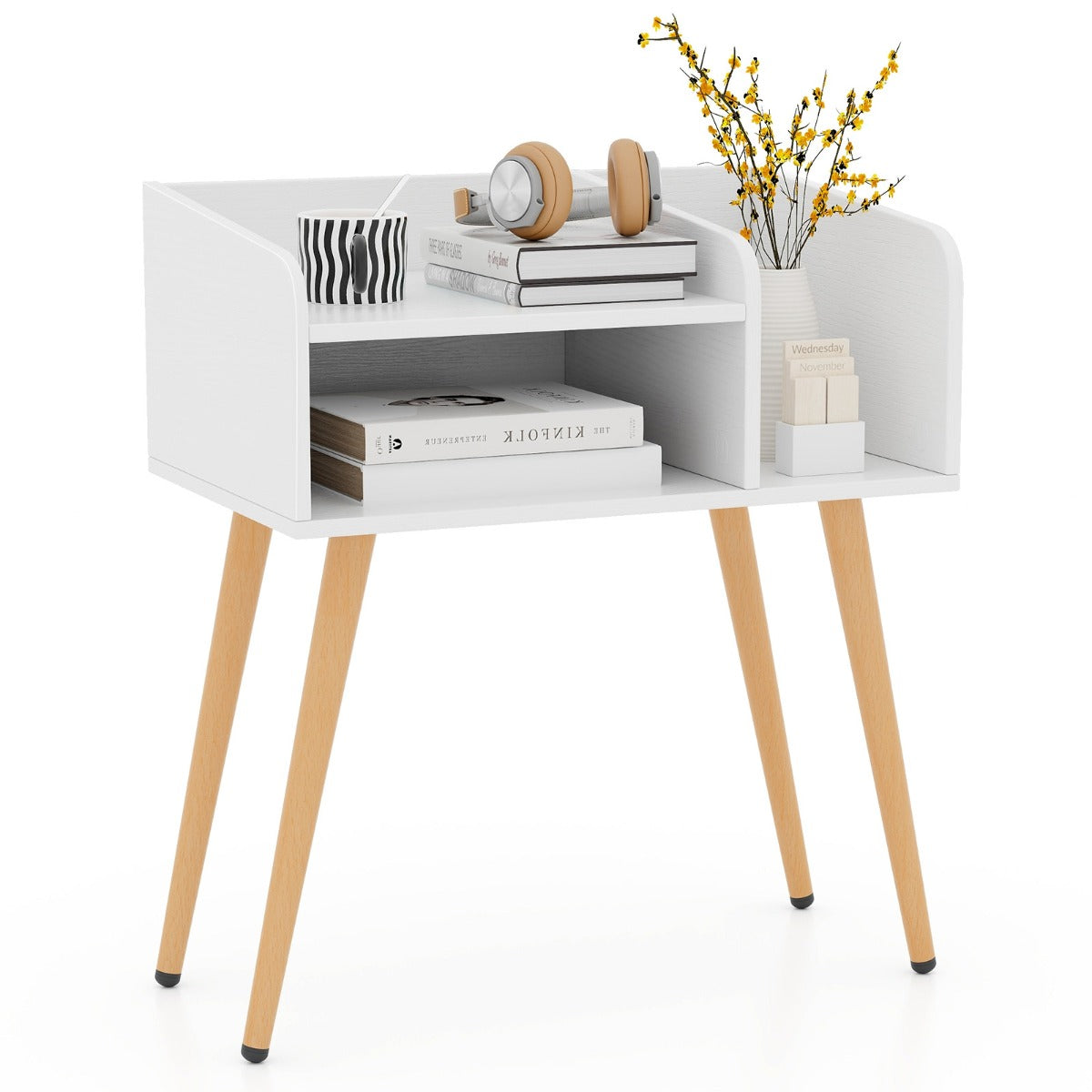 Mesita de Noite Moderna de Meados do Século – 37 cm – Branco – Metal