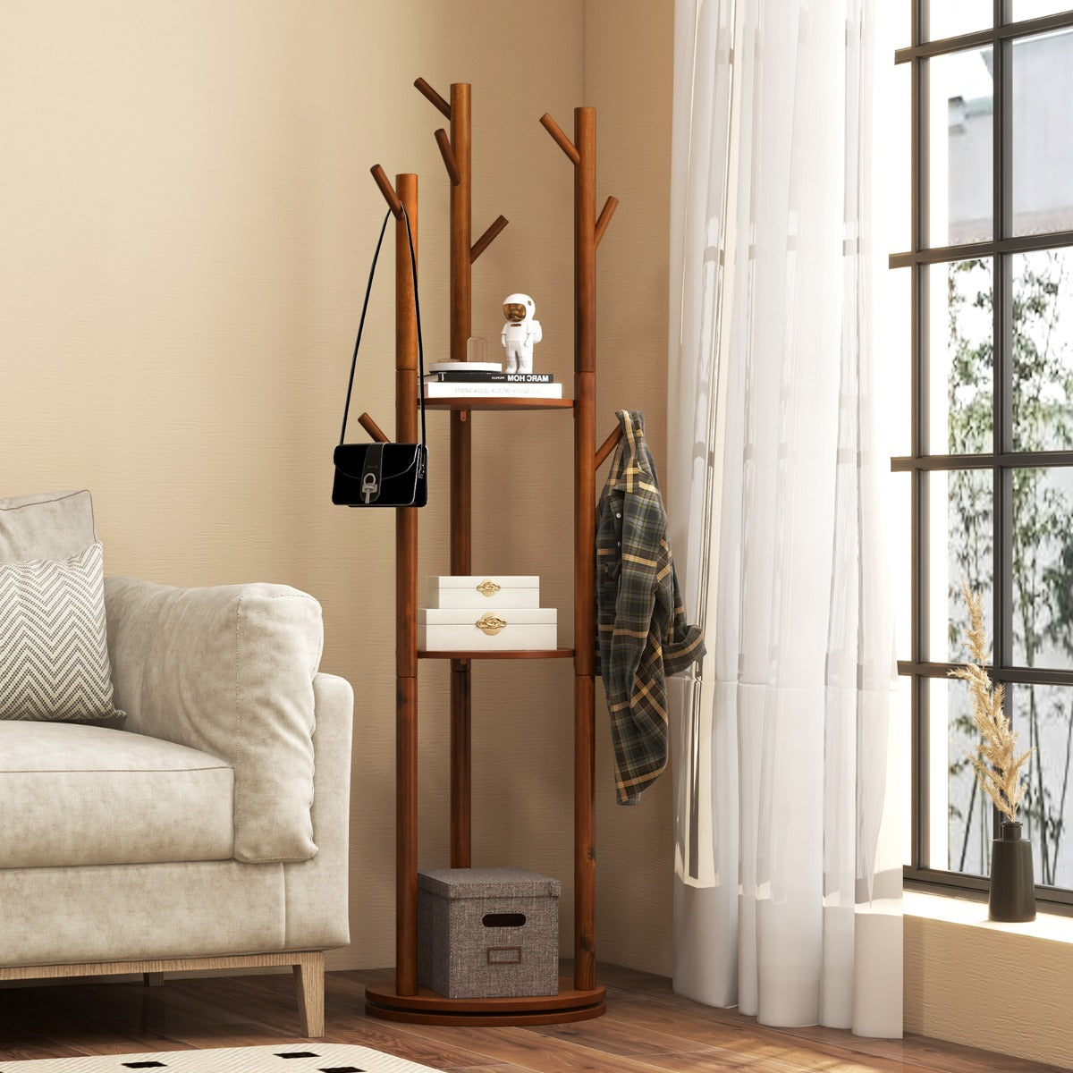 Percheiro de Madeira Giratório – 167 cm – Nogueira