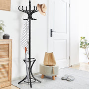 Cabide de Pé em Madeira 184cm Cabide Árvore com Suporte 12 Cabides para Pendurar Roupa Chapéu para Quarto Entrada Preto