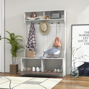 Perchero de Entrada com Sapateira e Armário de Entrada com Banco 2 Compartimentos Abertos 100 x 40 x 160 cm Branco