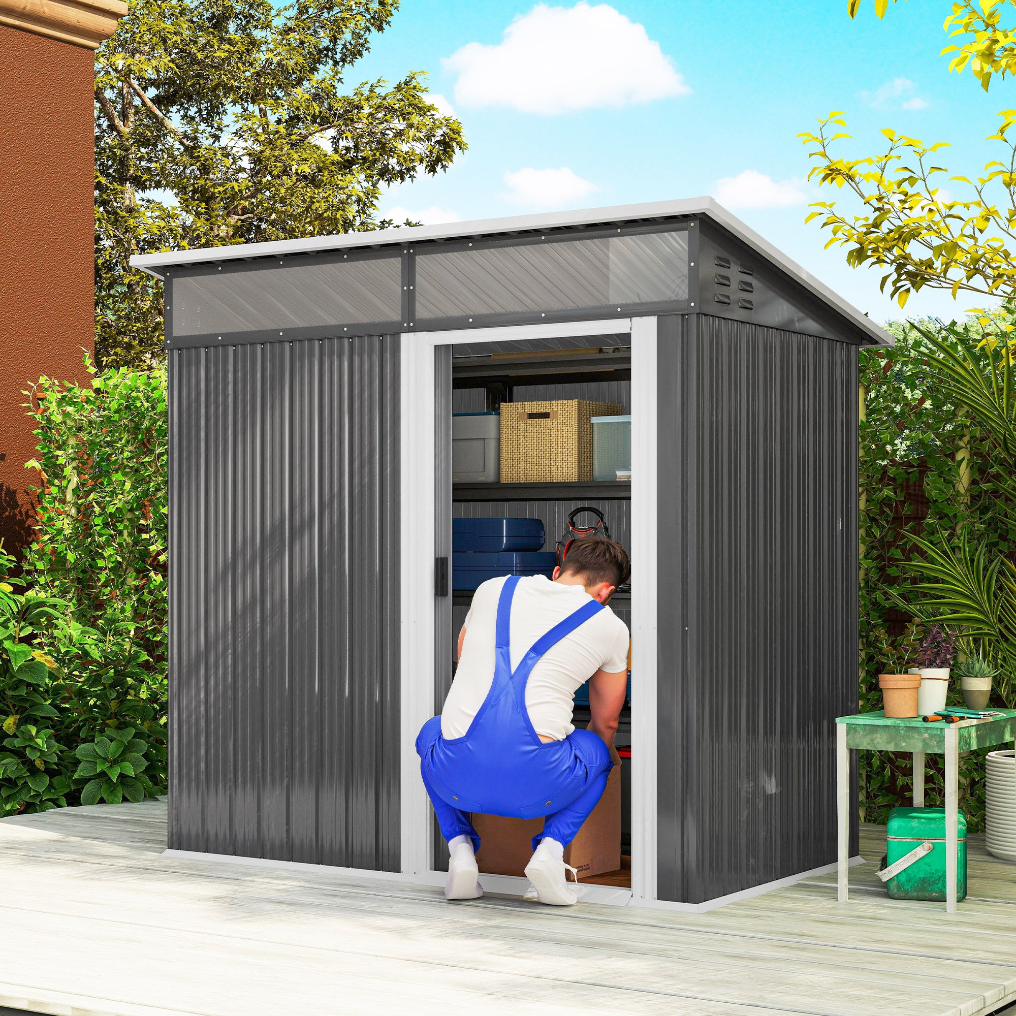Abrigo de Jardim 1,9m² Cinza Escuro 195x122x182 cm