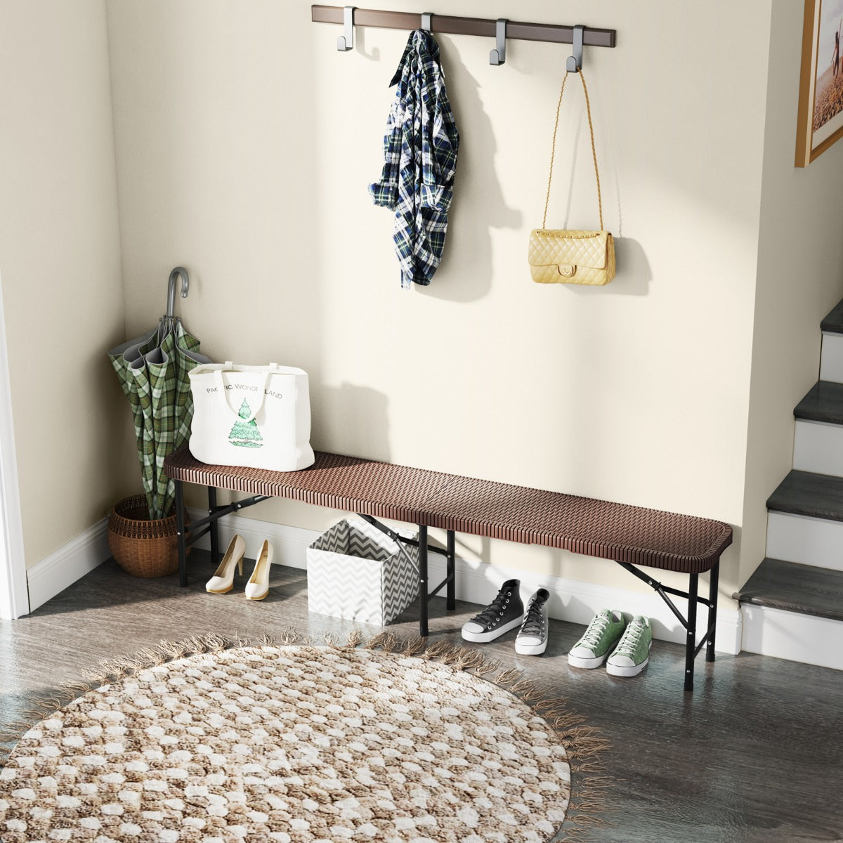 Banco de Picnic de 180 cm com Superfície de HDPE Portátil para Café ao Ar Livre