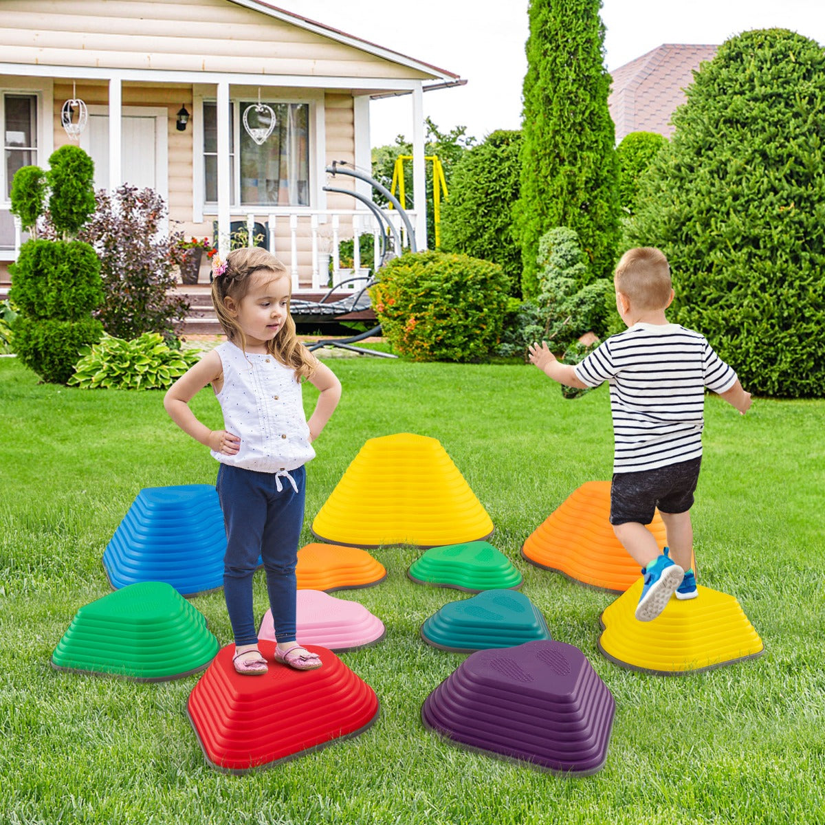Conjunto de 11 Blocos de Pedra de Degrau Brinquedos Sensoriais para Brincar em Interiores ou Exteriores para Crianças Maiores de 3 Anos Multicolorido
