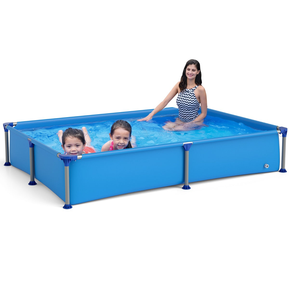 Piscina Retangular Elevada para Crianças Acima de 3 Anos em PVC Resistente Dobrável 228 cm x 159 cm x 42 cm Azul