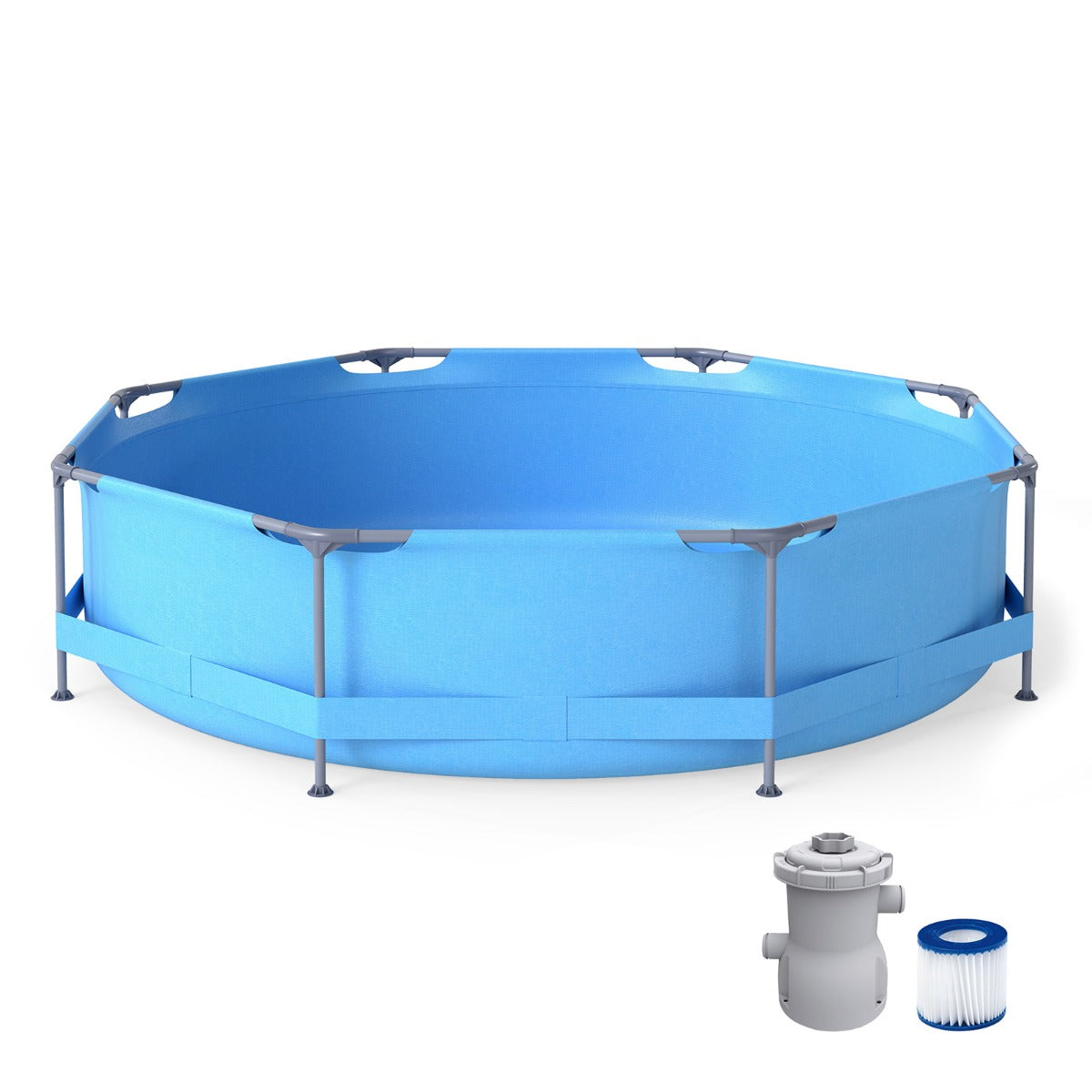 Piscina Redonda Elevada para Exterior com Estrutura Metálica e Bomba de Filtro Capacidade de 6125 L para Jardim 358 x 258 x 76 cm Azul