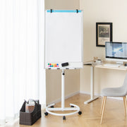 Pizarra Branca Magnética Ajustável em Altura com Rodas – 65 x 60 x 132-192 cm – Branco – Metal