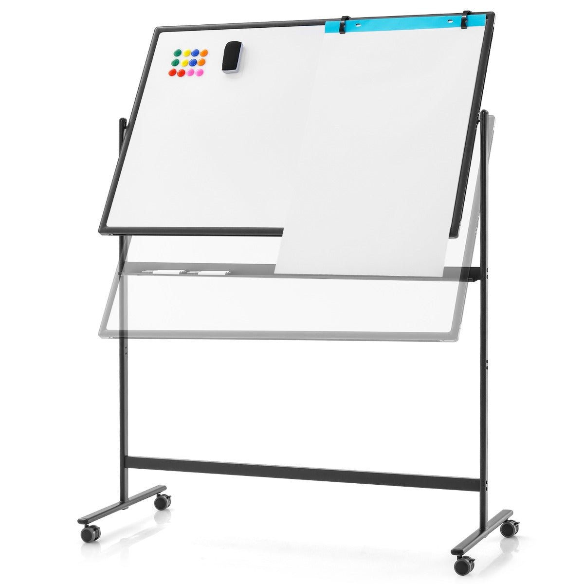 Pizarra Móvel Magnética Dupla Face 56 x 128 x 145-173 cm - Preto - Alumínio