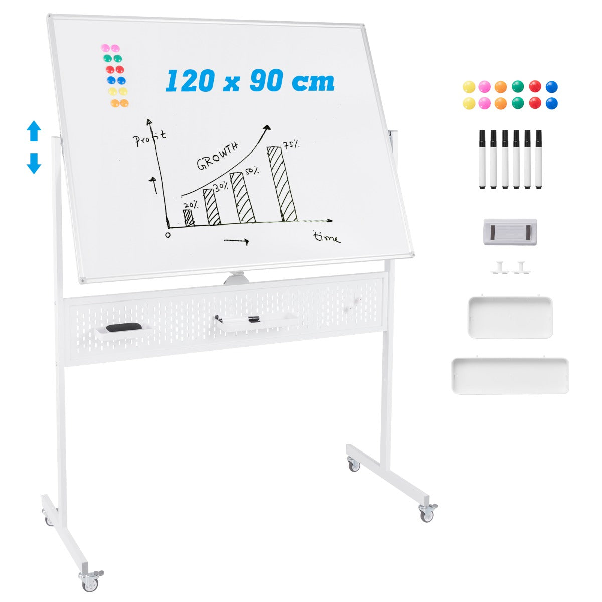 Pizarra Móvel de Dupla Face para Escrita a Seco – 120 x 90 cm – Branco – Metal