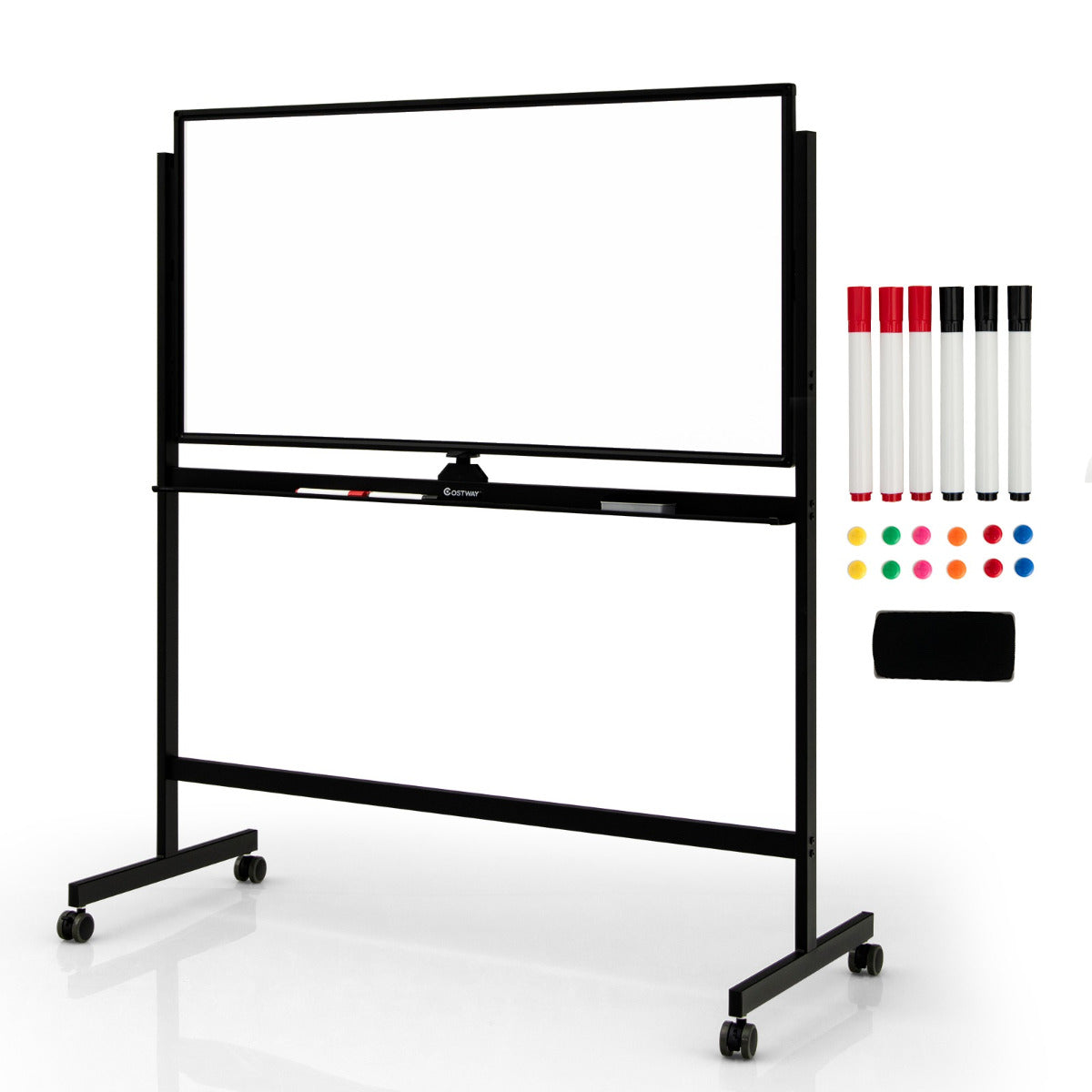 Pizarra Móvel Magnética de Dupla Face – 120 x 60 cm – Negro – Aço