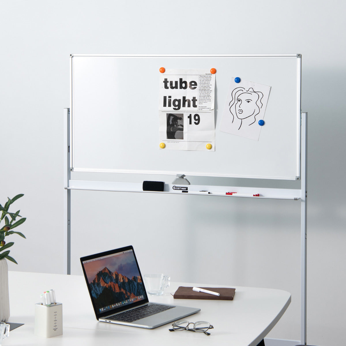 Pizarra Móvel Magnética de Dupla Face – 120 x 60 cm – Branca – 3 camadas