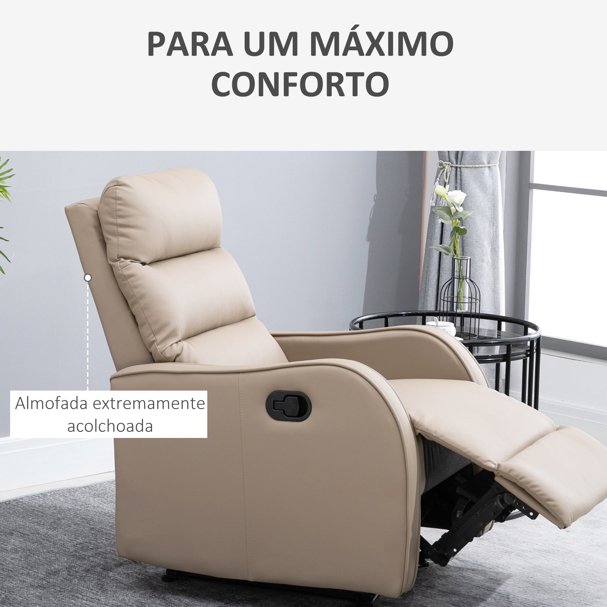 Poltrona Relax Reclinável Manual 160° PU Marrom 65x89x100cm