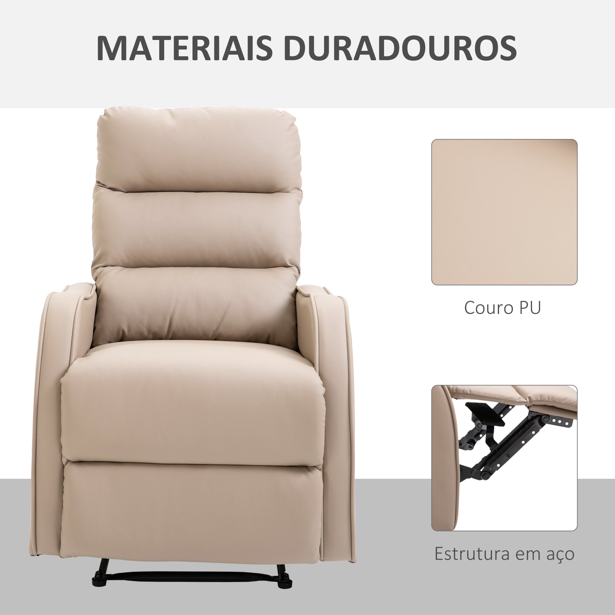 Poltrona Relax Reclinável Manual 160° PU Marrom 65x89x100cm