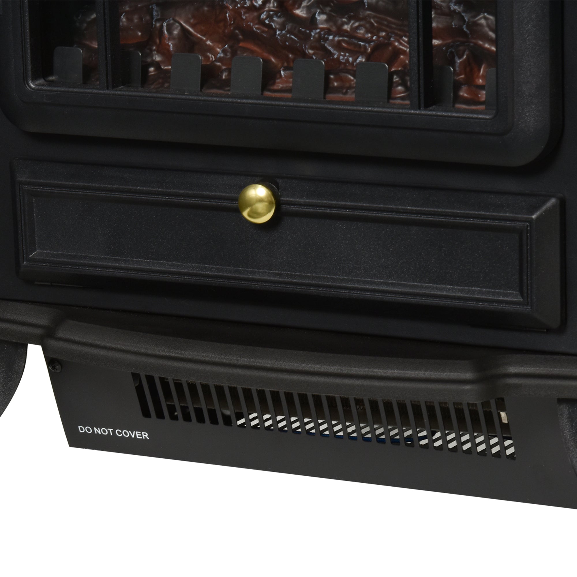 Lareira Elétrica Portátil 1000/2000W Efeito Chama Preto 45x28x54cm