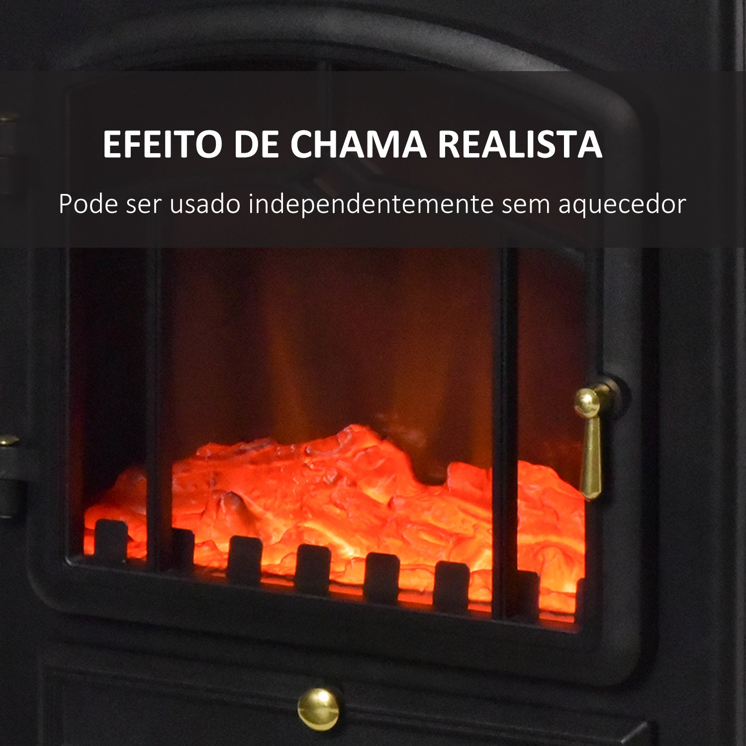 Lareira Elétrica Portátil 1000/2000W Efeito Chama Preto 45x28x54cm