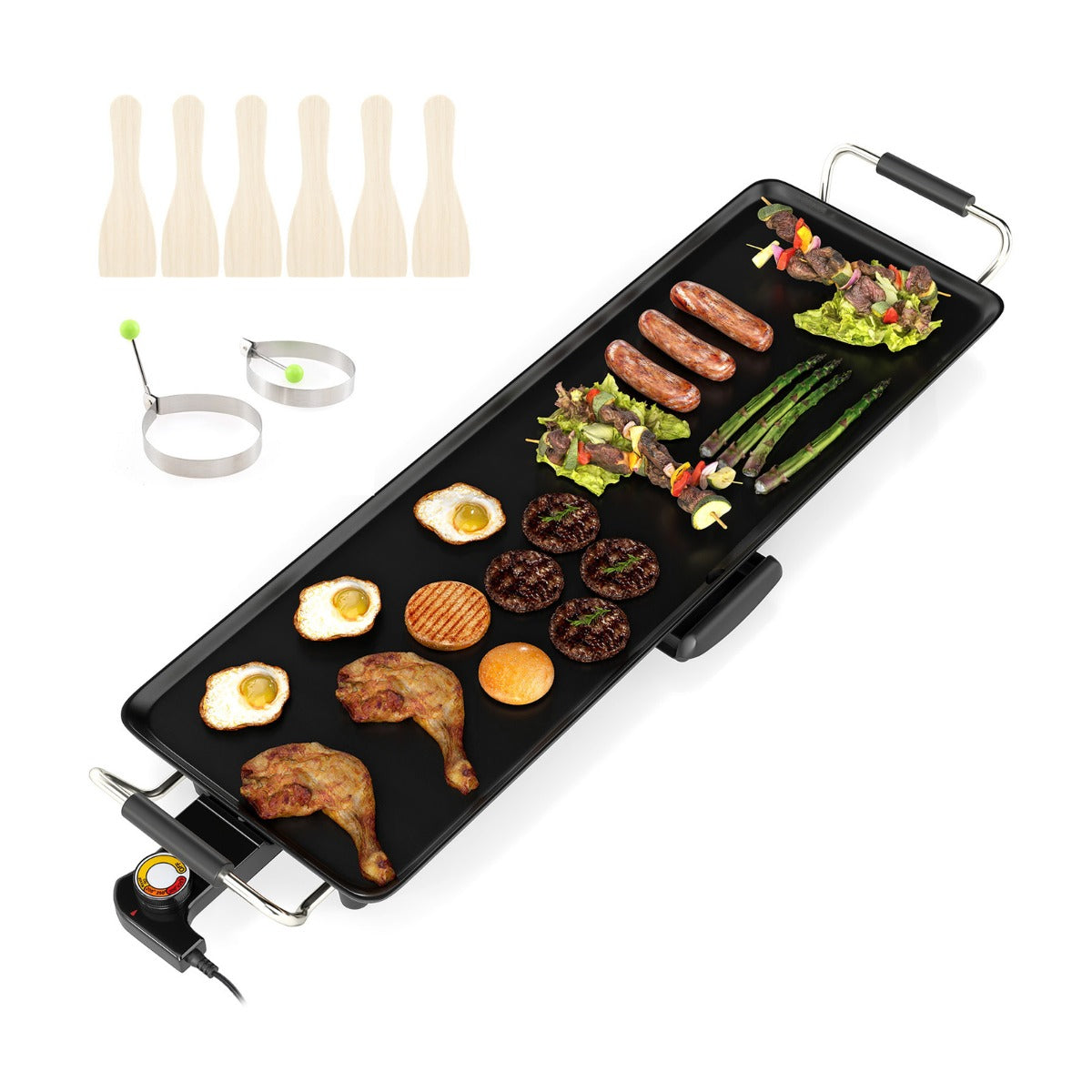 Plancha de Assar Elétrica Parrilla Teppanyaki com Temperatura Ajustável, Asas Isoladas e Churrasqueira de Mesa para Interior e Exterior