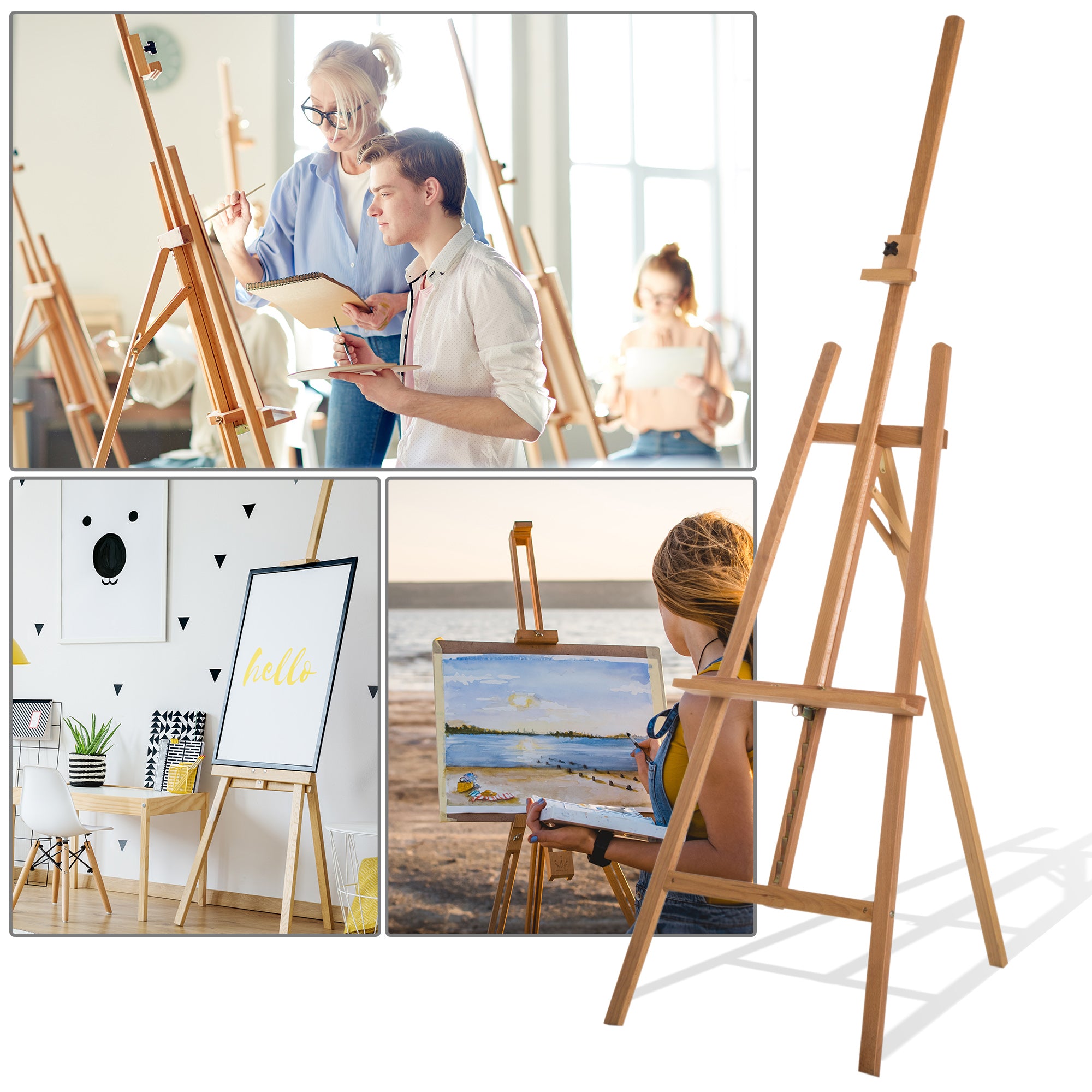 Cavalete de Pintura em Madeira de Faia Natural 65x44x174-230 cm