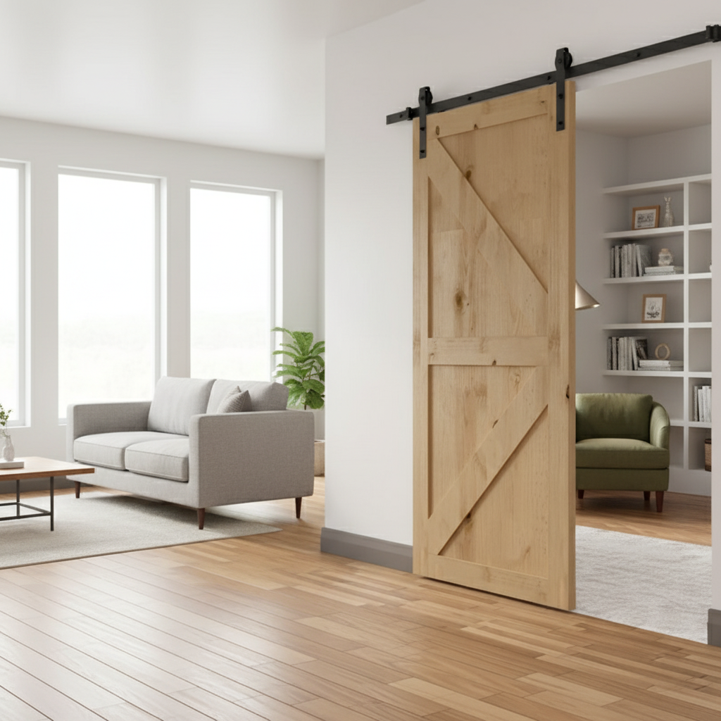 Porta de correr em sala de estar moderna