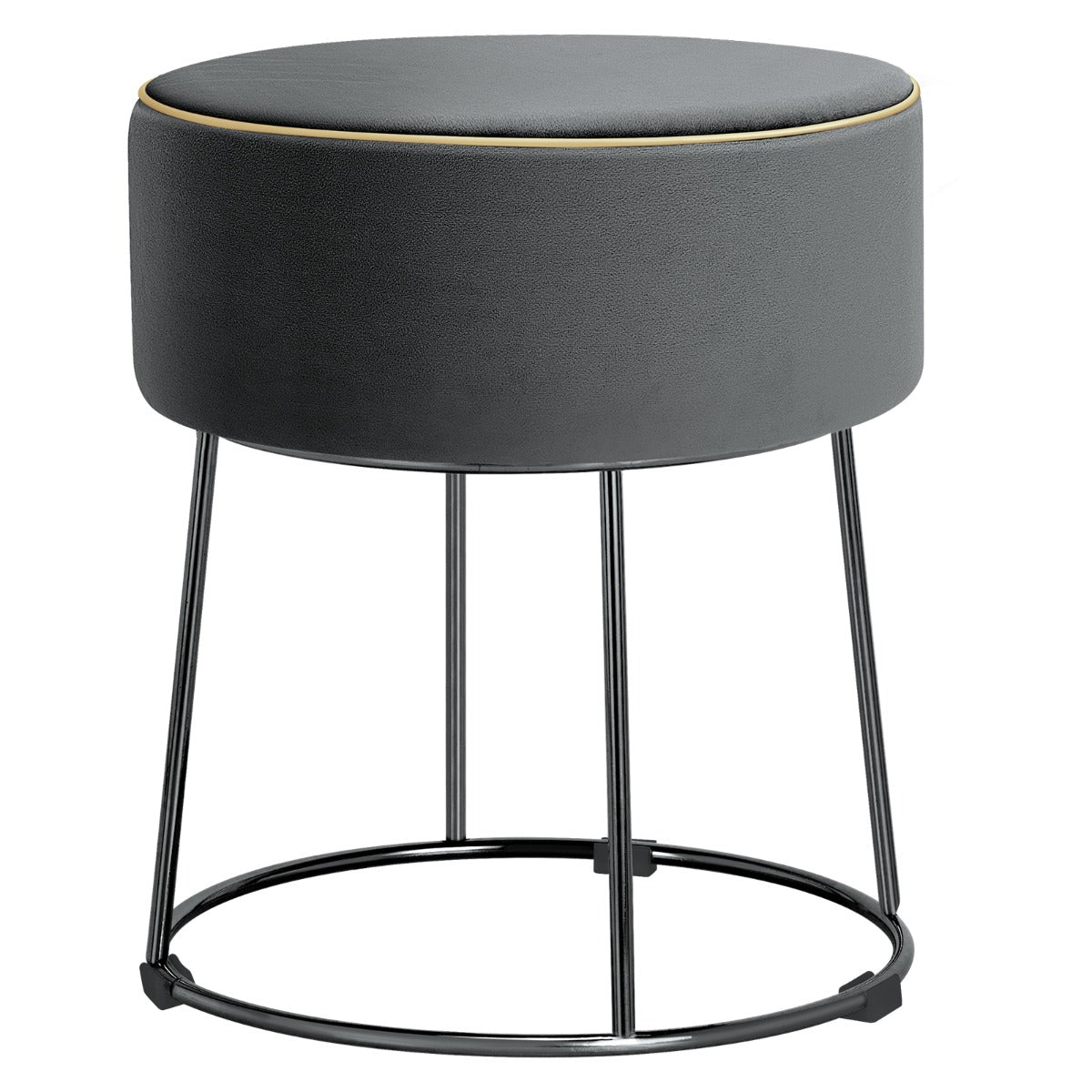 Puf Redondo de Veludo – 34 x 34 x 41 cm – Cinza – Metal