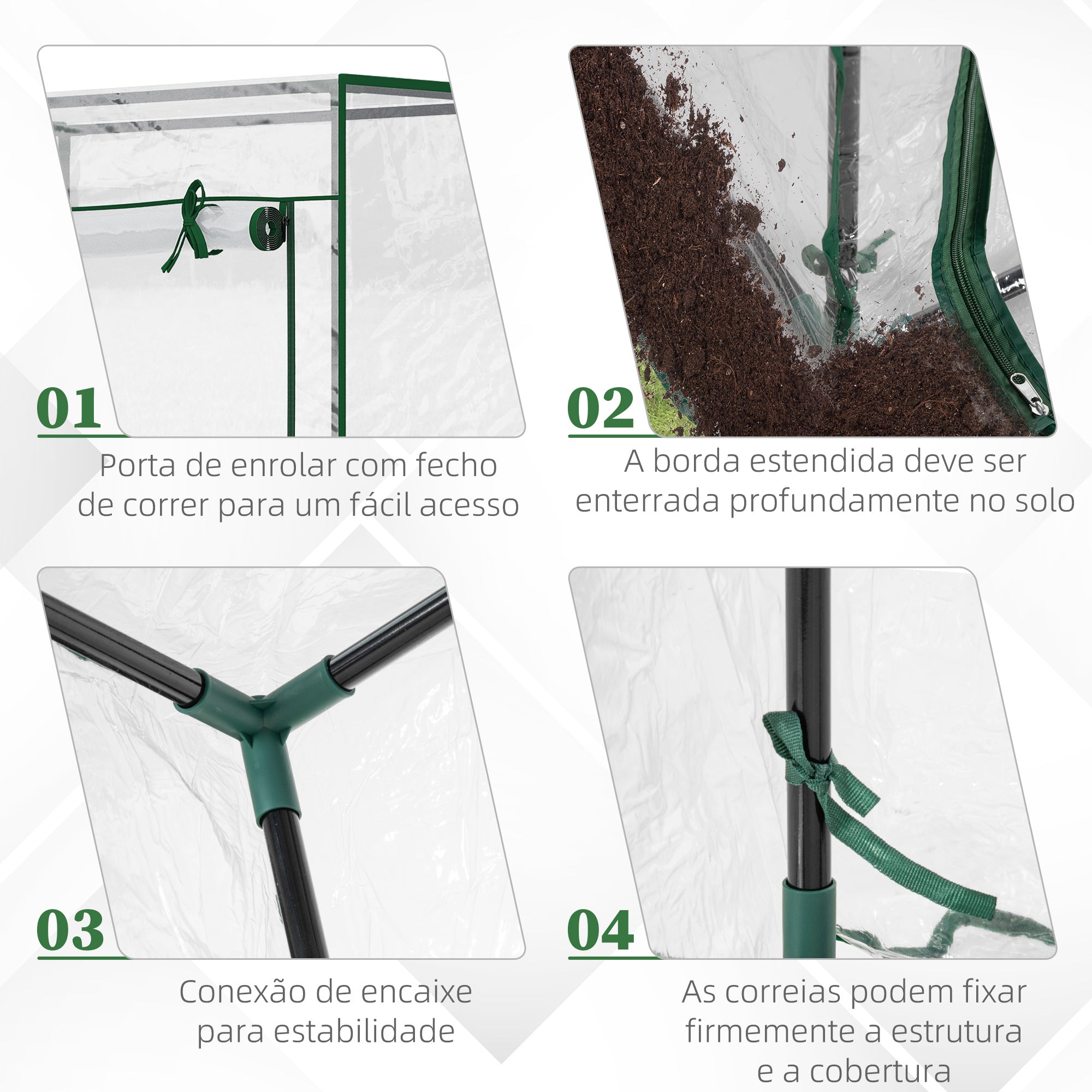 Estufa de Jardim Compacta – 100x50x150 cm – Transparente e Verde Escuro – Aço galvanizado e PVC