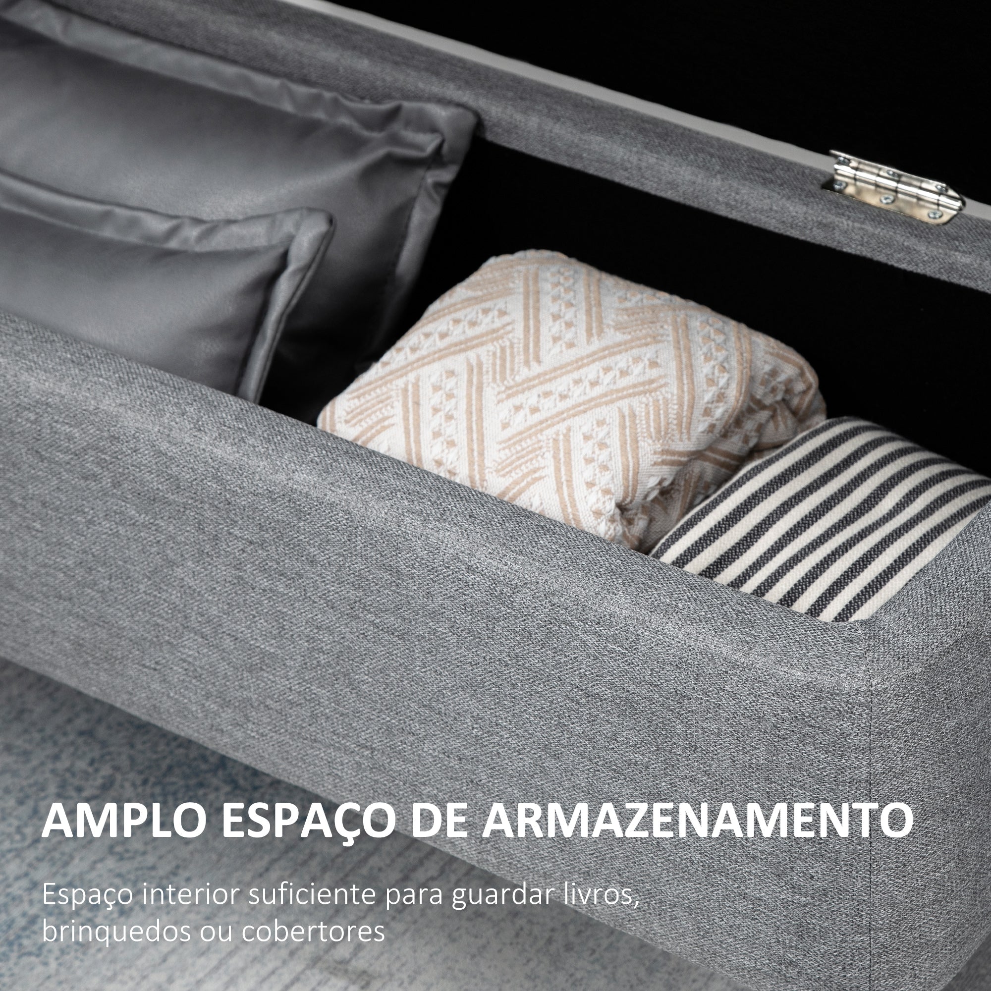 Banco de Armazenamento Estofado em Linho Cinza 101x38,5x44,5 cm
