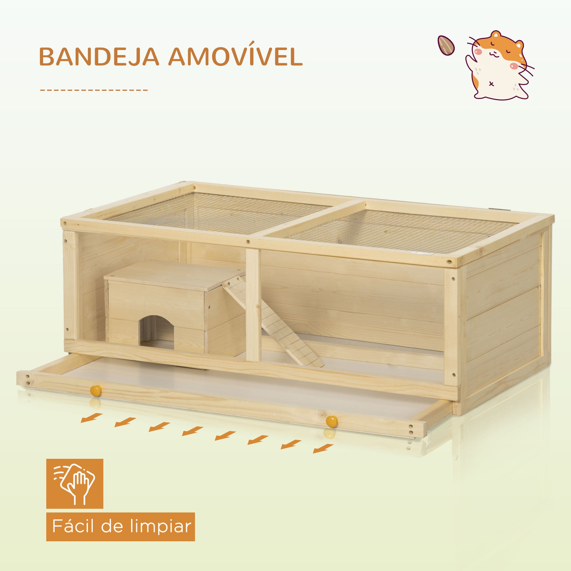 Gaiola para Roedores 100x58x38cm Cor de Madeira Natural