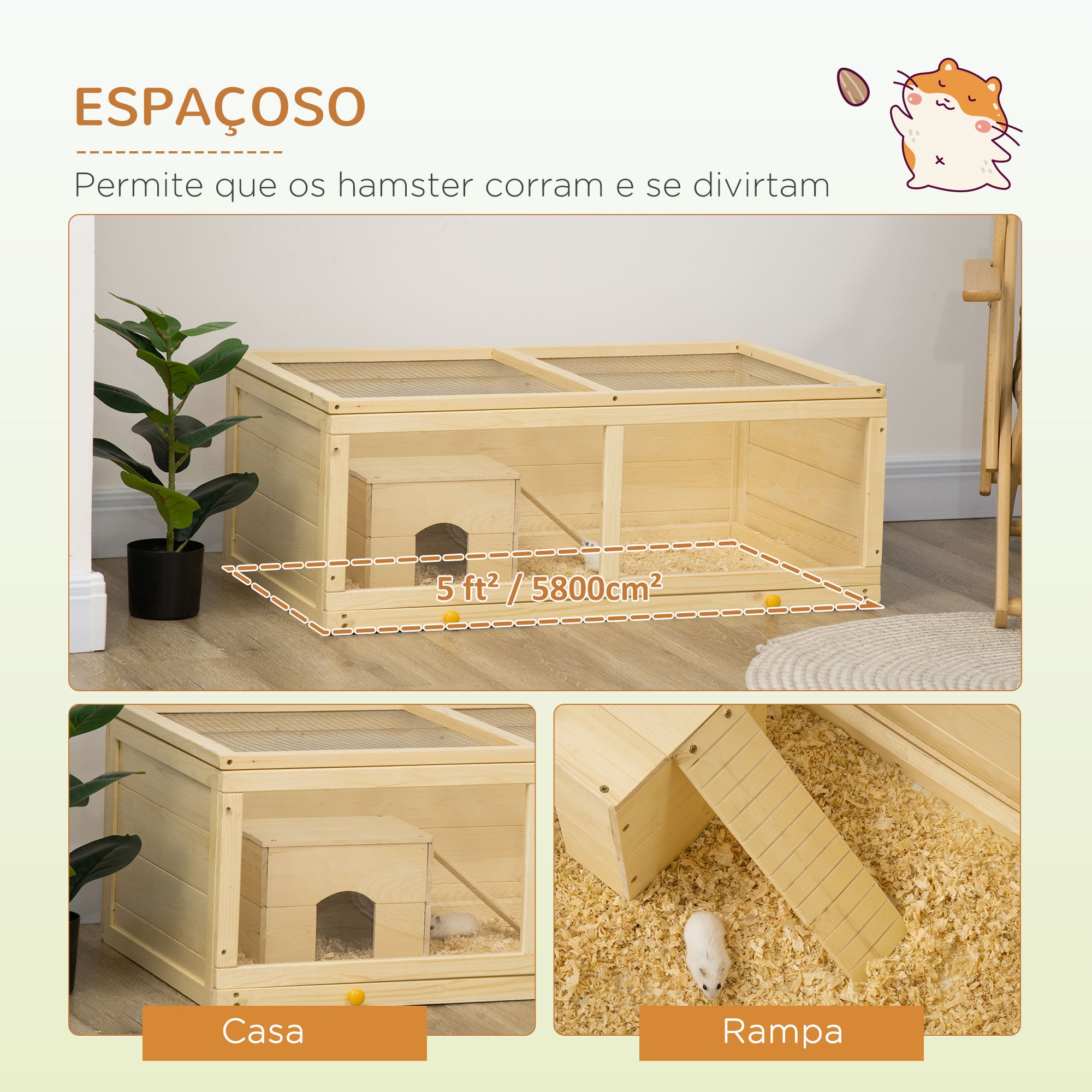 Gaiola para Roedores 100x58x38cm Cor de Madeira Natural