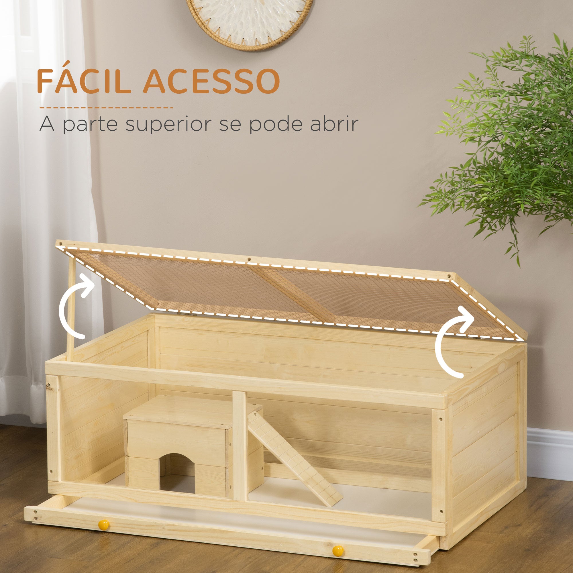 Gaiola para Roedores 100x58x38cm Cor de Madeira Natural