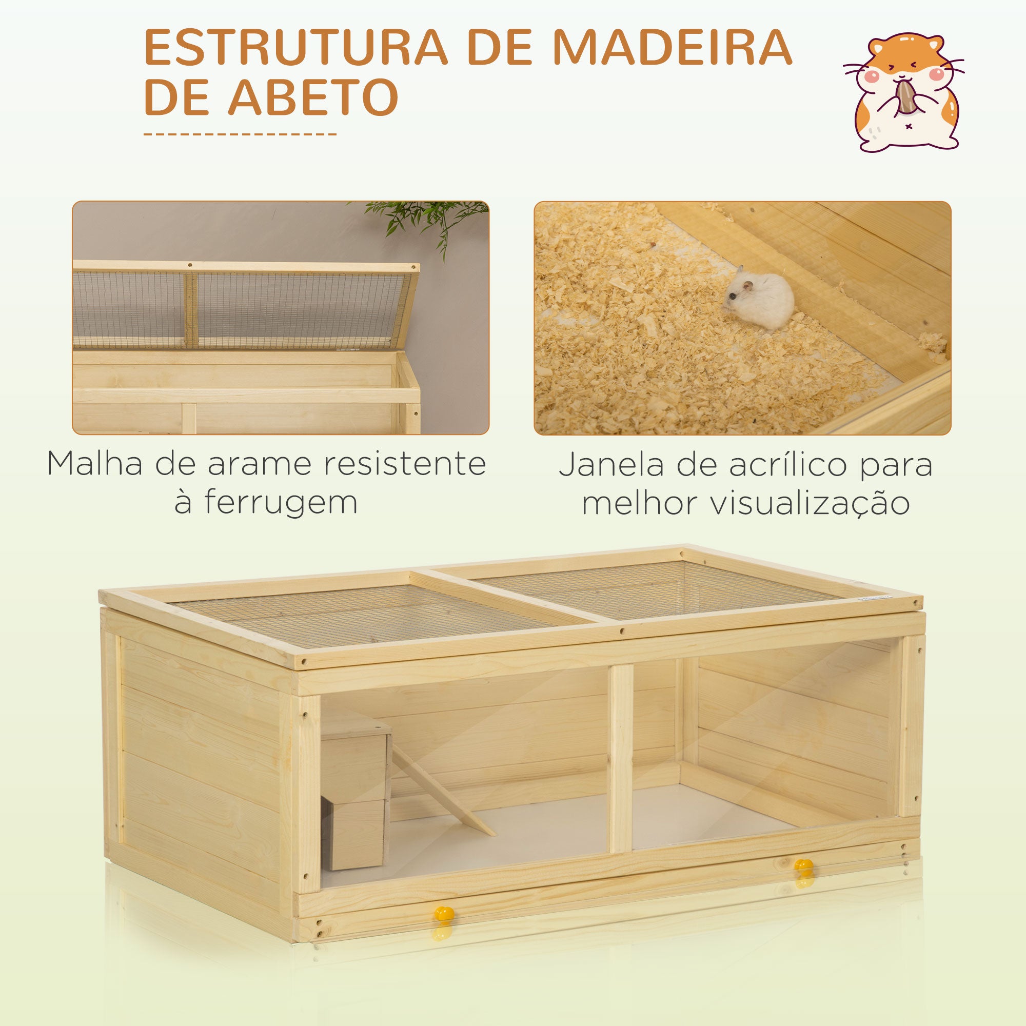 Gaiola para Roedores 100x58x38cm Cor de Madeira Natural