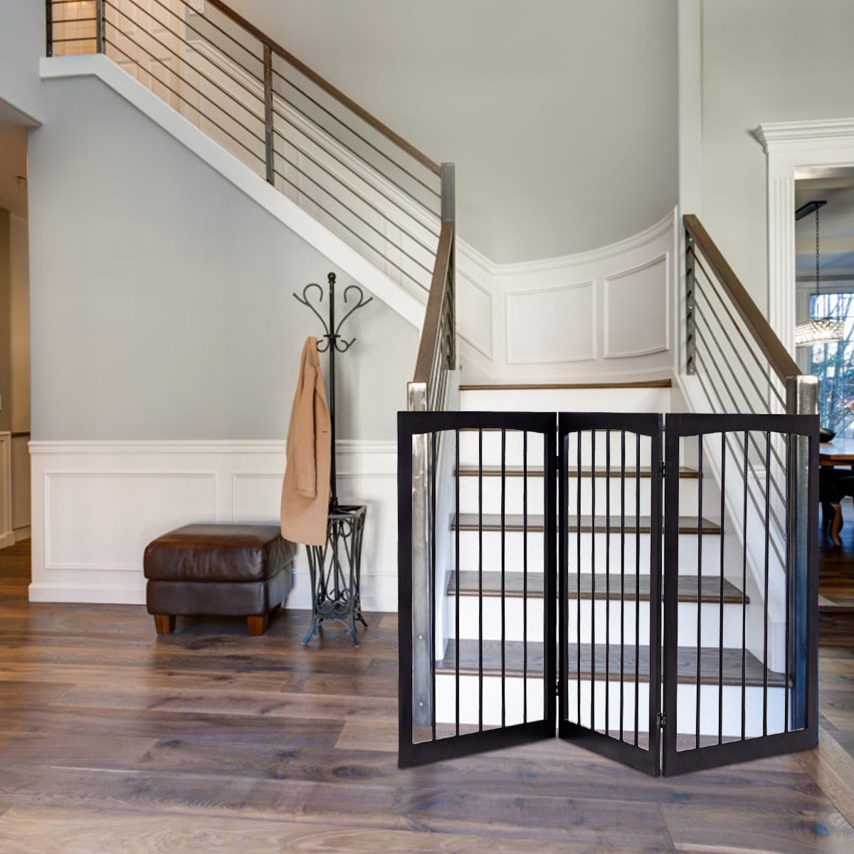 Porta de Madeira Abatível para Cão Barreira de Segurança para Animais 160x1,2x76cm