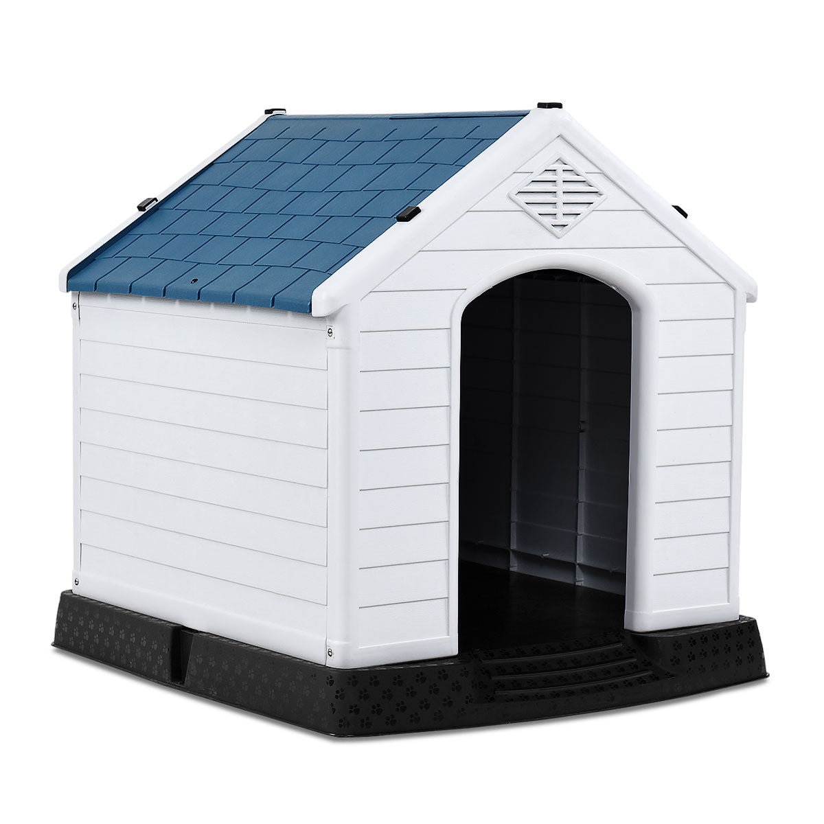 Casota para Cães Impermeável e Ventilada com Válvulas de Ar e Chão Elevado para Cães de Tamanho Pequeno e Médio Branco e Azul 70 x 65 x 71,5 cm