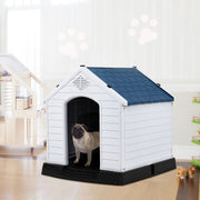 Casota para Cães Impermeável e Ventilada com Válvulas de Ar e Chão Elevado para Cães de Tamanho Pequeno e Médio Branco e Azul 70 x 65 x 71,5 cm